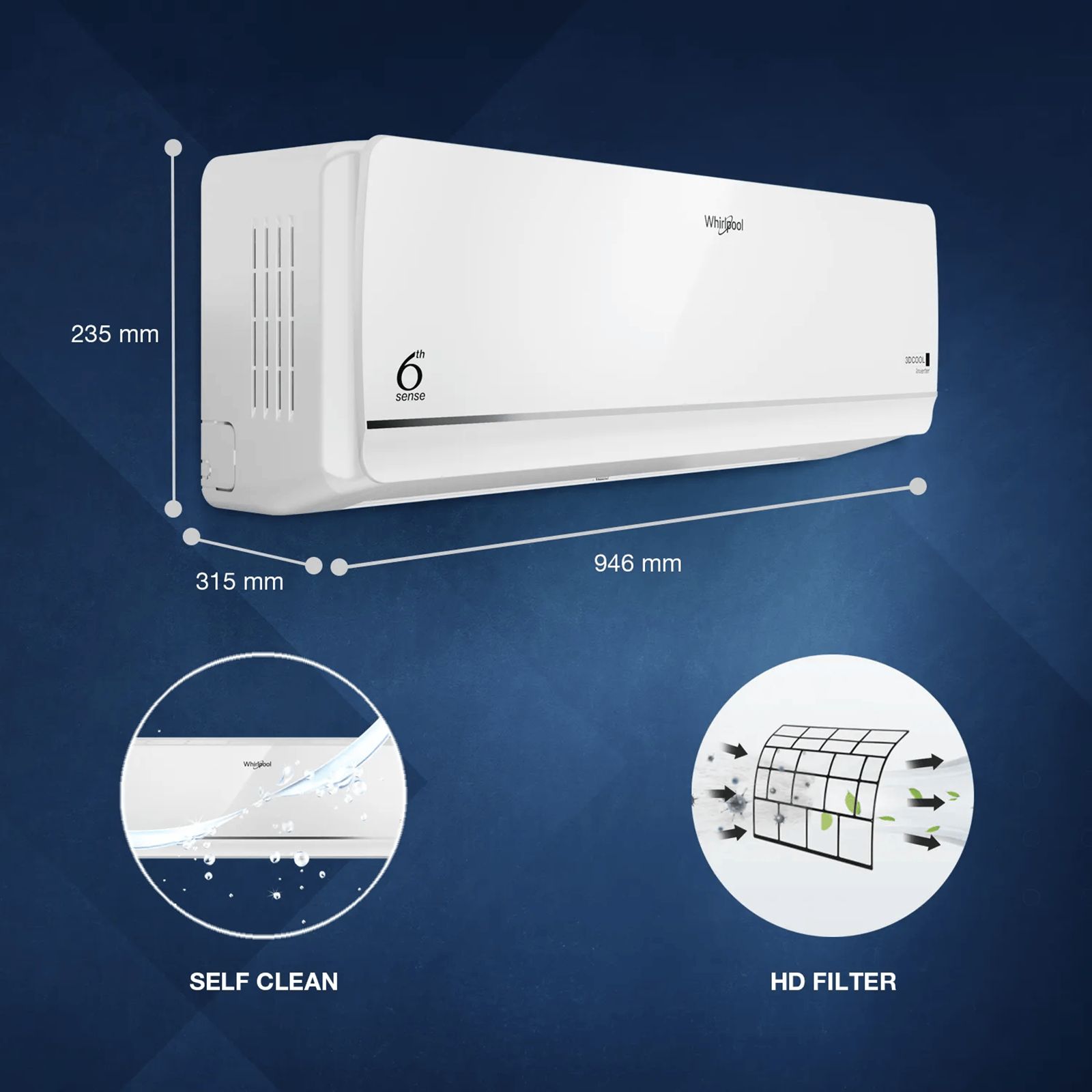 Whirlpool 3DCool 5 in 1 Convertible 1.5 Ton 3 Star Inverter Split AC with 6th Sense Technology (2025 Model, Copper Condenser, 41484) Whirlpool 3DCool 5 in 1 Convertible 1.5 Ton 3 Star Inverter Split AC with 6th Sense Technology (2025 Model, Copper Condenser, 41484)_6