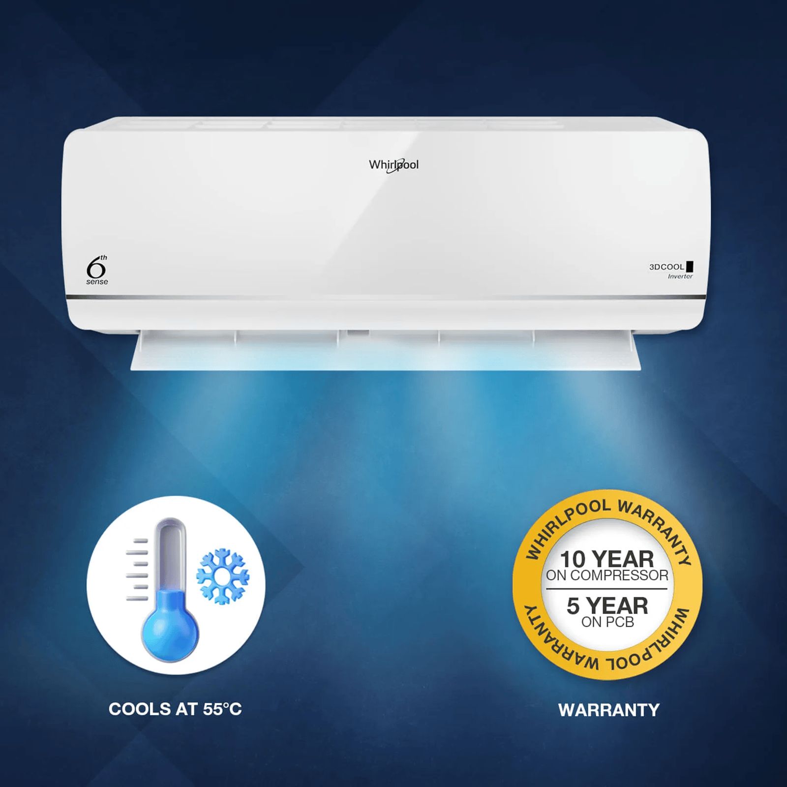 Whirlpool 3DCool 5 in 1 Convertible 1.5 Ton 3 Star Inverter Split AC with 6th Sense Technology (2025 Model, Copper Condenser, 41484) Whirlpool 3DCool 5 in 1 Convertible 1.5 Ton 3 Star Inverter Split AC with 6th Sense Technology (2025 Model, Copper Condenser, 41484)_8