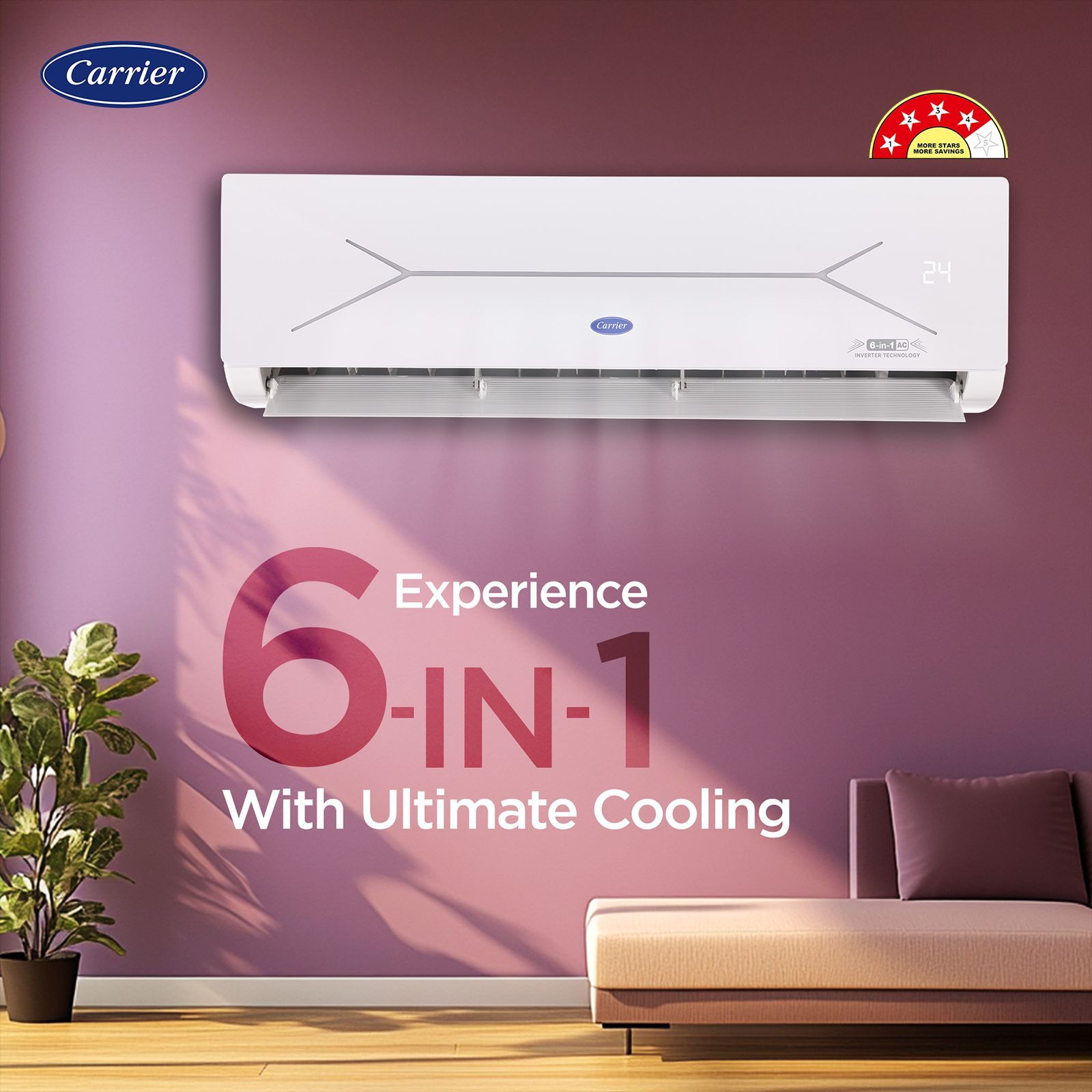 Carrier ESTER EDGE FXi 6 in 1 Convertible 1.5 Ton 4 Star Inverter Split AC with Intelligent CRF Alert (Copper Condenser, CAI19EE4R35F0)_4