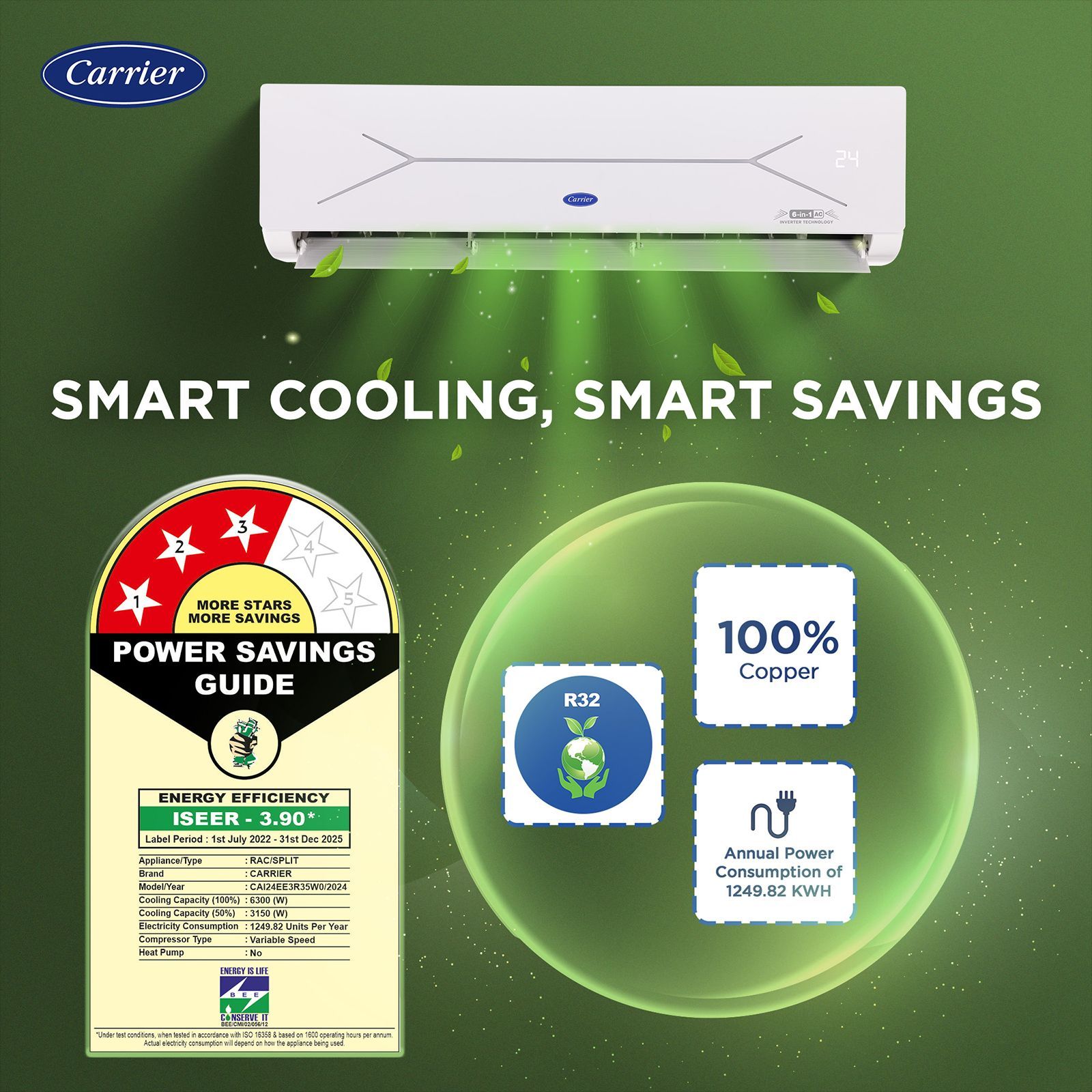 Carrier ESTER EDGE FXi 6 in 1 Convertible 2 Ton 3 Star Inverter Split Smart AC with Wi-Fi Supported (Copper Condenser, CAI24EE3R35W0)_5