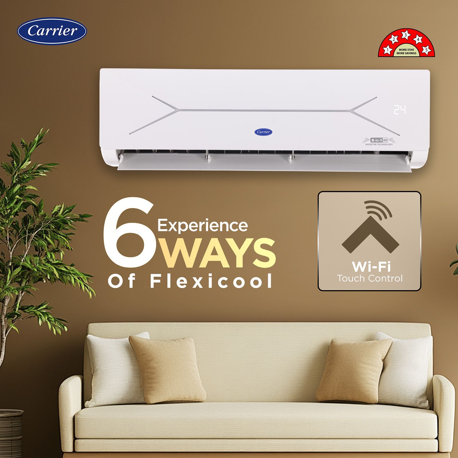 Carrier ESTER EDGE FXi 6 in 1 Convertible 1 Ton 5 Star Inverter Split Smart AC with Wi-Fi Supported (Copper Condenser, CAI12EE5R35W0)_4
