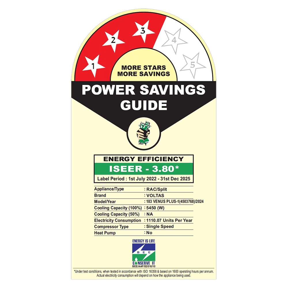 VOLTAS 183 Venus Plus-1 1.5 Ton 3 Star Split AC (Copper Condenser, Anti Dust Filter, 4503768)_3