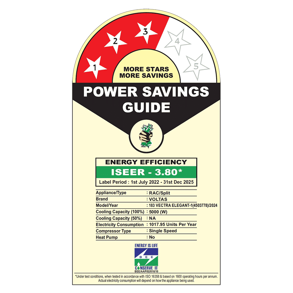 VOLTAS 183 Vectra Elegant-1 1.5 Ton 3 Star Split AC (Copper Condenser, Anti Dust Filter, 4503778)_3