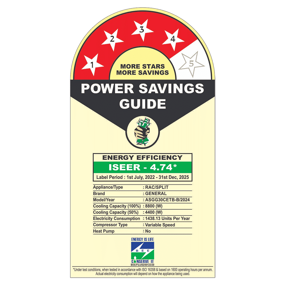 O GENERAL Advanced Hyper Tropical 2.5 Ton 4 Star Inverter Split AC (Copper Condenser, PM 2.5 Filter, ASGG30CETB-B)_3