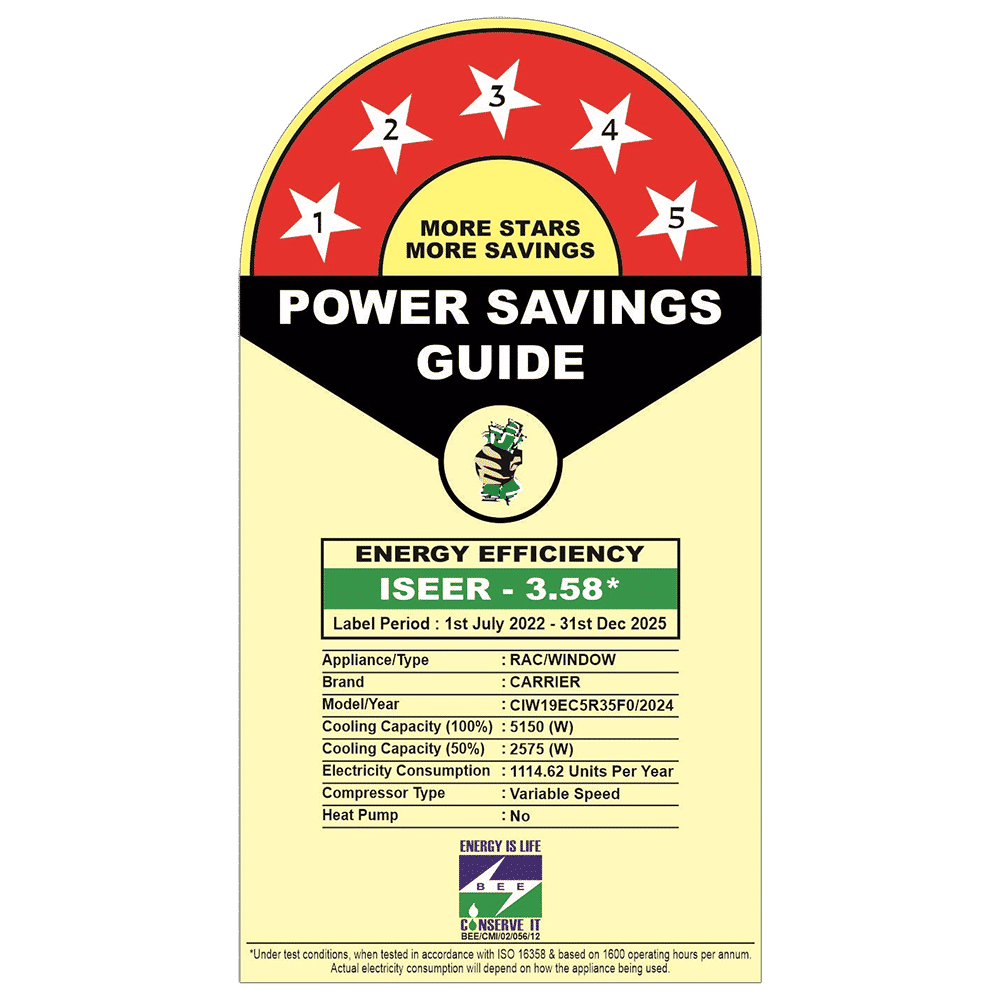 Carrier ESTRELLA FXi 1.5 Ton 5 Star Inverter Window AC (Copper Condenser, Dust Filter, CIW19EC5R35F0) Carrier ESTRELLA FXi 1.5 Ton 5 Star Inverter Window AC (Copper Condenser, Dust Filter, CIW19EC5R35F0)_2