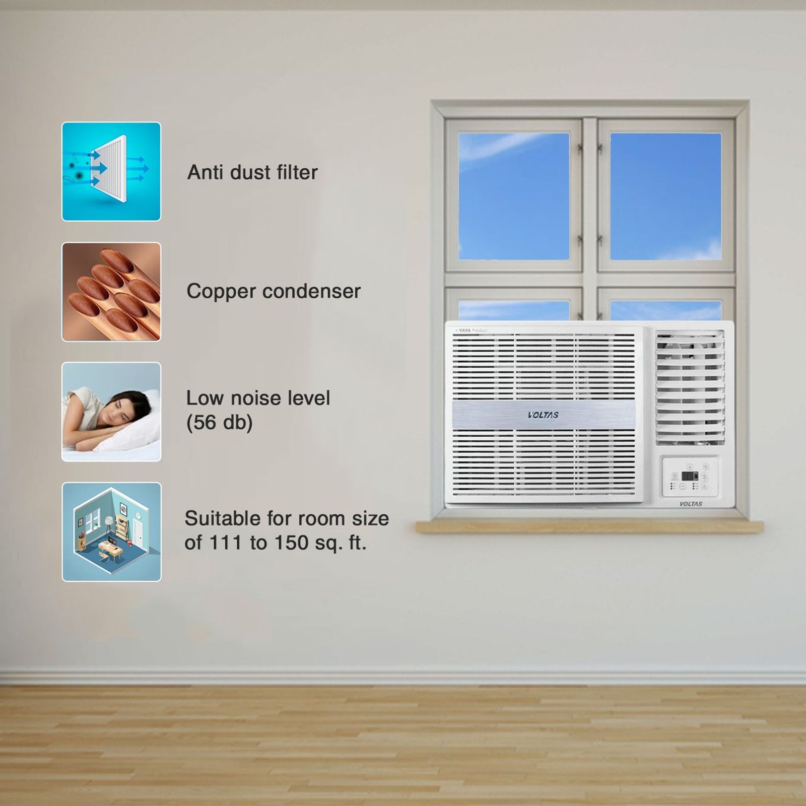 VOLTAS 183V Vertis Pearl 1.5 Ton 3 Star Inverter Window AC (2022 Model, Copper Condenser, Anti-bacteria Filter, 4011470)_8
