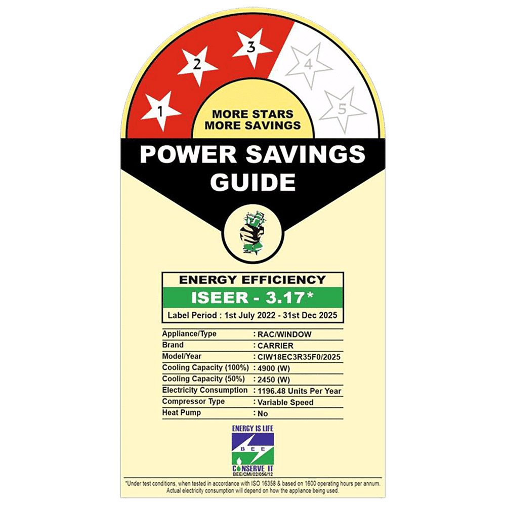 Carrier ESTRELLA Fxi (M) Convertible 1.5 Ton 3 Star Inverter Window AC with Dust Filter (2025 Model, Copper Condenser, CIW18EC3R35F0)_2