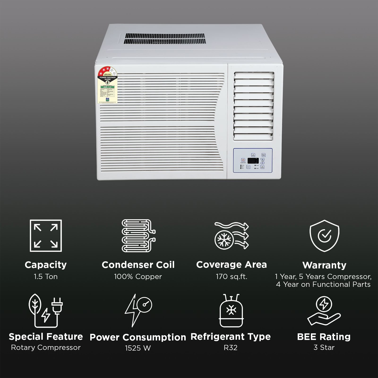 Lloyd WP 1.5 Ton 3 Star Fixed Speed Window AC (2024 Model, Copper Condenser, Clean Air Filter, GLW18C3YWPSA) Lloyd WP 1.5 Ton 3 Star Fixed Speed Window AC (2024 Model, Copper Condenser, Clean Air Filter, GLW18C3YWPSA)_2