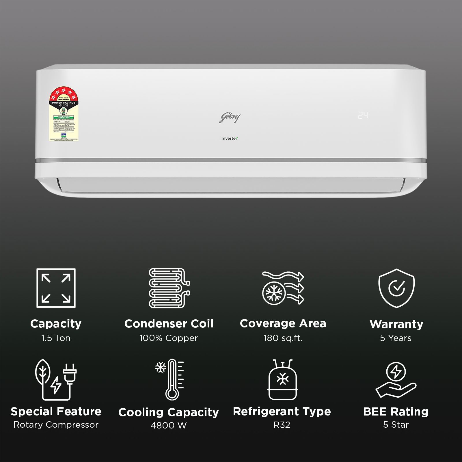 Godrej STC Series Covertible 1.5 Ton 5 Star Inverter Split AC with I- Sense Technology (2025 Model, Copper Condenser, SIC 18STC5 WZQ IOT)_2