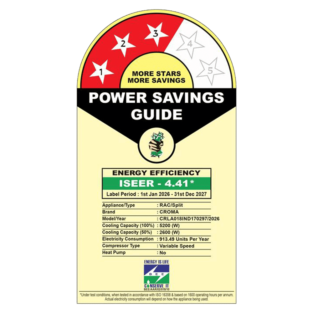 Croma 7 in 1 Convertible 1.5 Ton 3 Star Inverter Split AC with 4 Way Auto Swing (2026 Model, Copper Condenser, CRLA018IND170297) Croma 7 in 1 Convertible 1.5 Ton 3 Star Inverter Split AC with 4 Way Auto Swing (2026 Model, Copper Condenser, CRLA018IND170297)_5