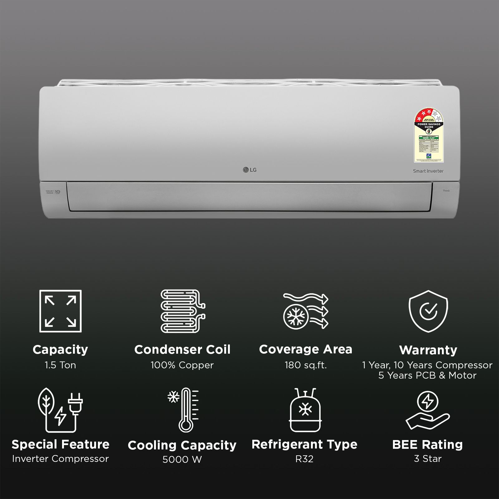 LG 6 in 1 Convertible 1.5 Ton 3 Star Inverter Split AC with 5 Steps Fan Speed (2026 Model, Copper Condenser, AS-Q19XNXE.AMLG)_2