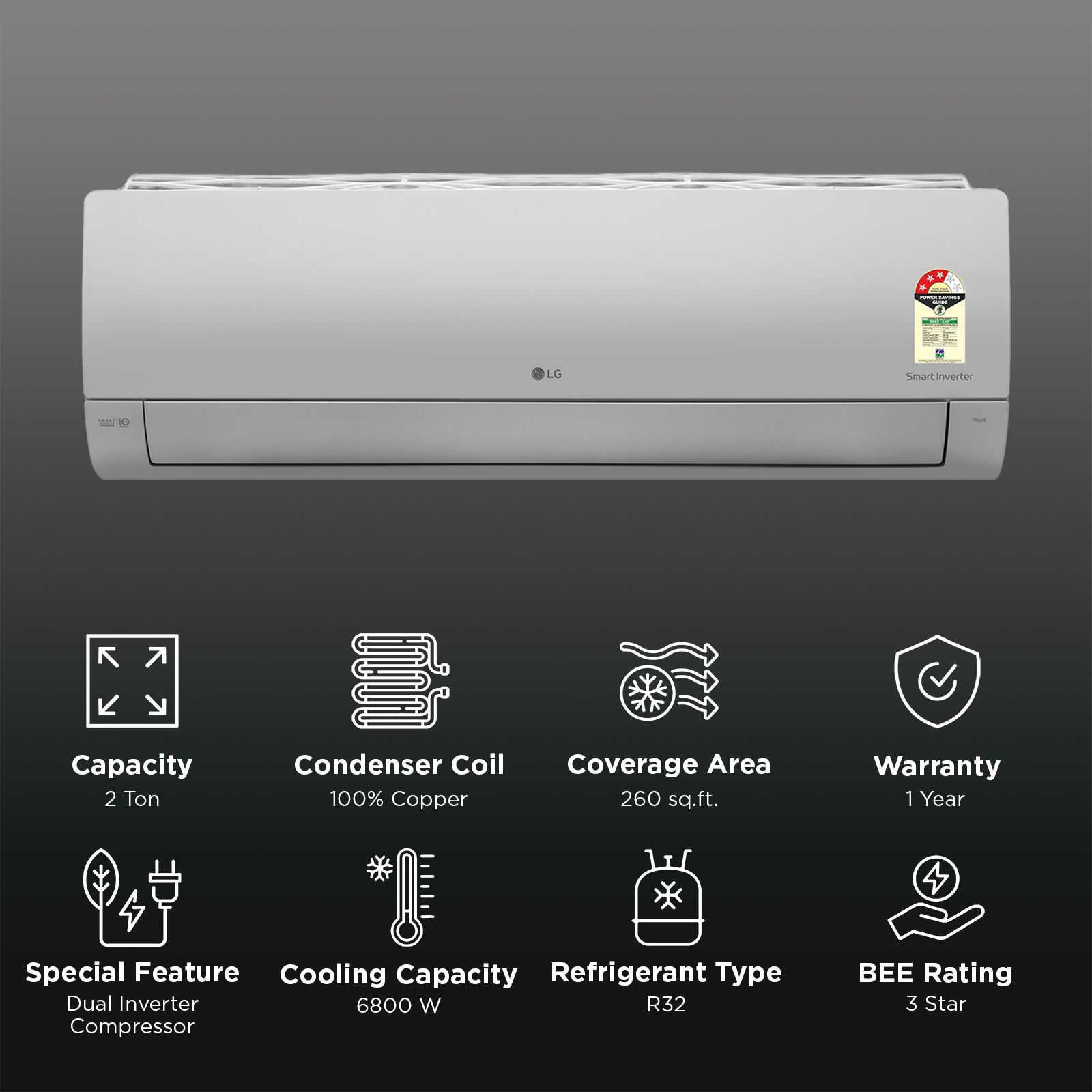 LG 6 in 1 Convertible 2 Ton 3 Star Dual Inverter Split Smart AC with Smart Dehumidification (2026 Model, Copper Condenser, AS-Q24ENXE.ANLG)_2