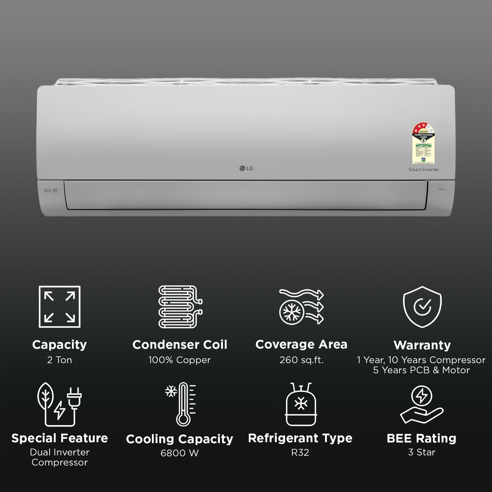 LG 6 in 1 Convertible 2 Ton 3 Star Dual Inverter Split Smart AC with Monsoon Comfort Feature (2026 Model, Copper Condenser, AS-Q24EWXE.ANLG) LG 6 in 1 Convertible 2 Ton 3 Star Dual Inverter Split Smart AC with Monsoon Comfort Feature (2026 Model, Copper Condenser, AS-Q24EWXE.ANLG)_2