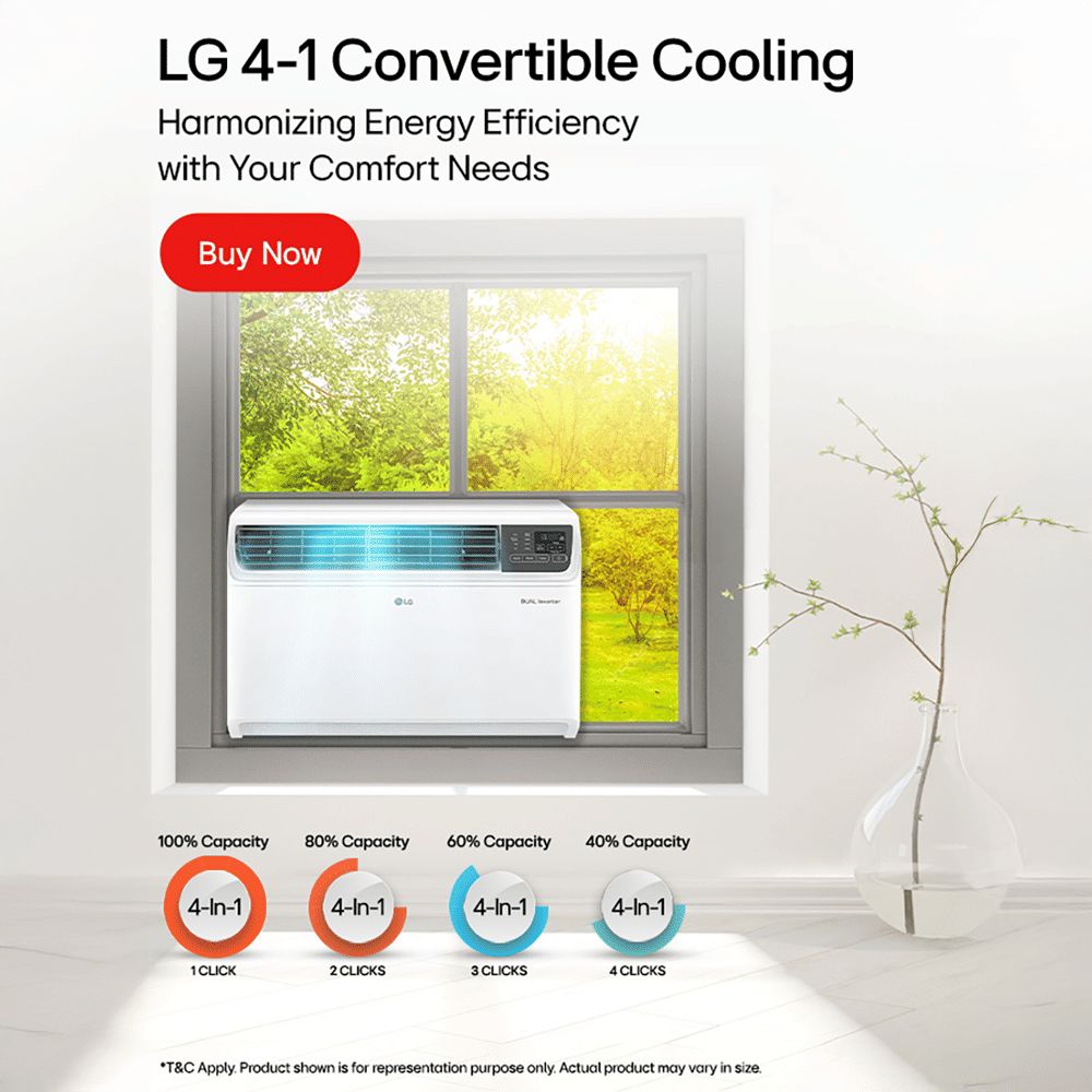 LG 4-in-1 Convertible 1.5 Ton 3 Star Window AC with Dual Rotary Compressor (Copper Condenser, AW-Q18WUXA.ASLG) LG 4-in-1 Convertible 1.5 Ton 3 Star Window AC with Dual Rotary Compressor (Copper Condenser, AW-Q18WUXA.ASLG)_7