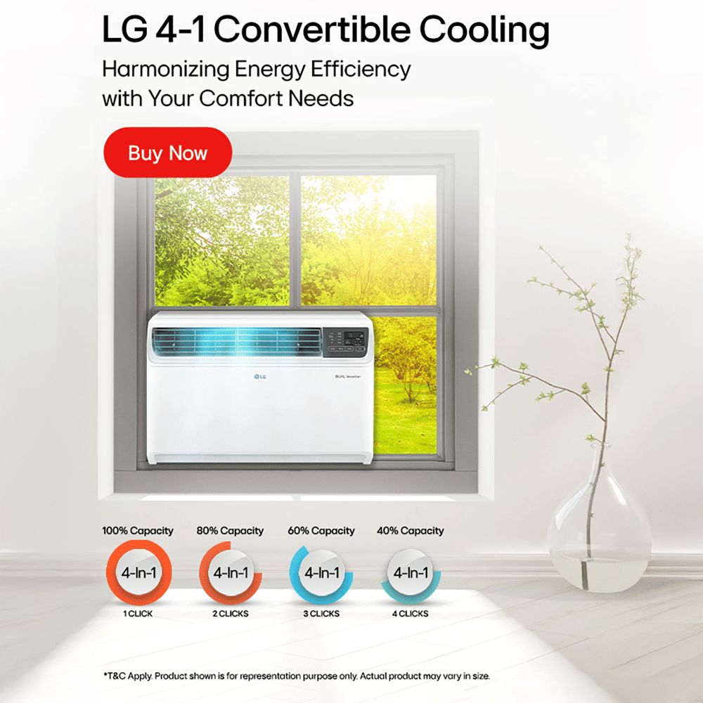 LG 4-in-1 Convertible 1.5 Ton 5 Star Window AC with Dual Rotary Compressor (Copper Condenser, AW-Q18WUZA.ASLG) LG 4-in-1 Convertible 1.5 Ton 5 Star Window AC with Dual Rotary Compressor (Copper Condenser, AW-Q18WUZA.ASLG)_8
