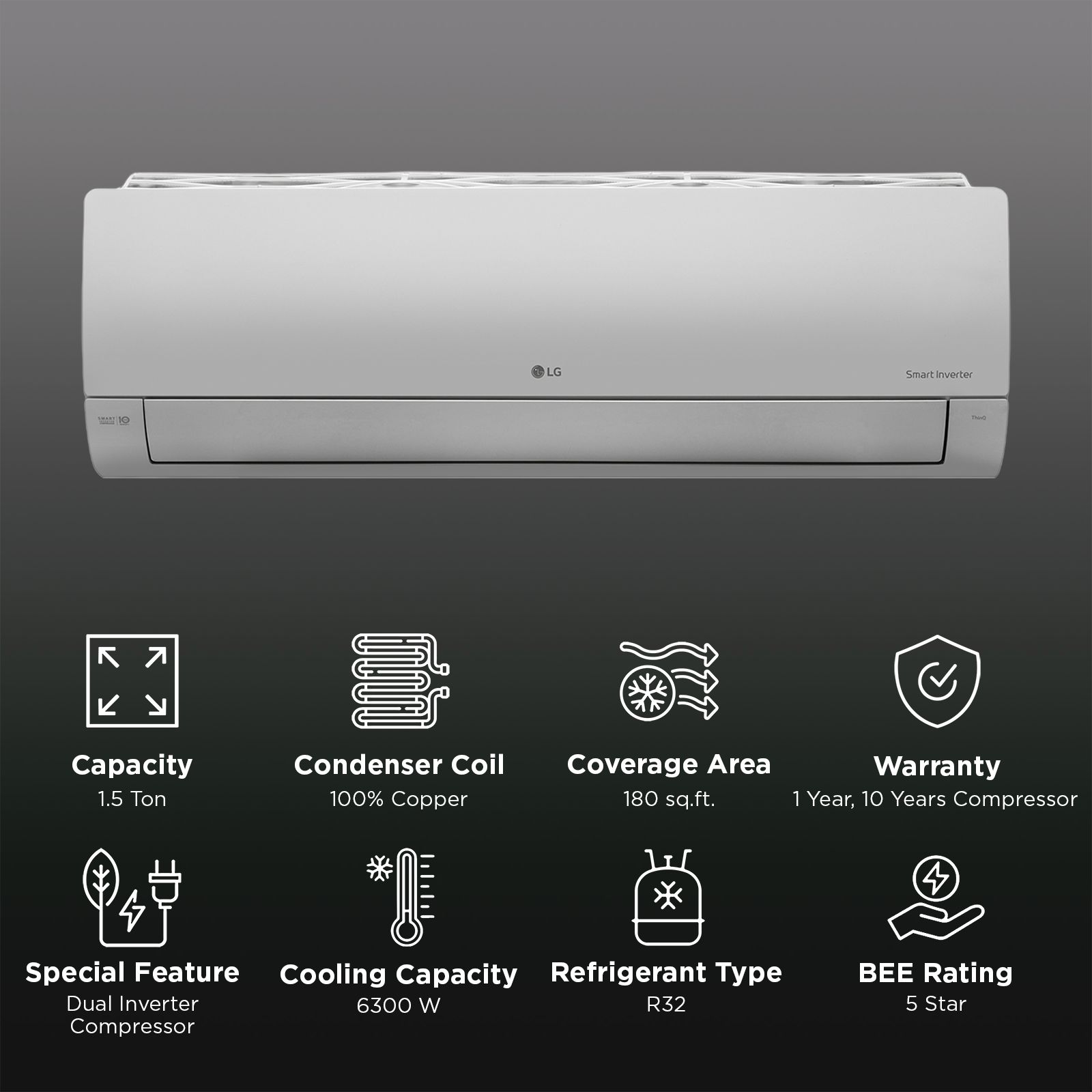 LG 6 in 1 Convertible 1.5 Ton 5 Star Inverter Split AC with 4 Way Swing (Copper Condenser, AS-Q19ANZE.AMLG)_2
