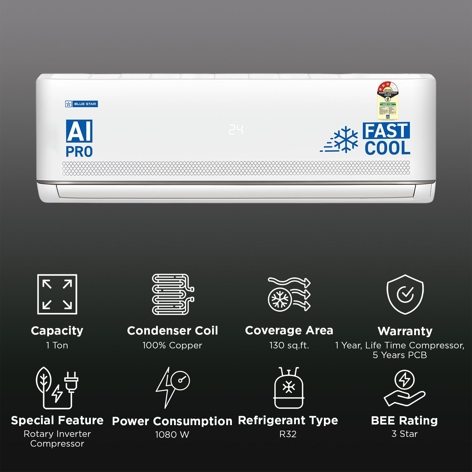 Blue Star M Series 5 in 1 Convertible 1 Ton 3 Star Inverter Split AC with AI Pro (2026 Model, Copper Condenser, IA312MXU) Blue Star M Series 5 in 1 Convertible 1 Ton 3 Star Inverter Split AC with AI Pro (2026 Model, Copper Condenser, IA312MXU)_2