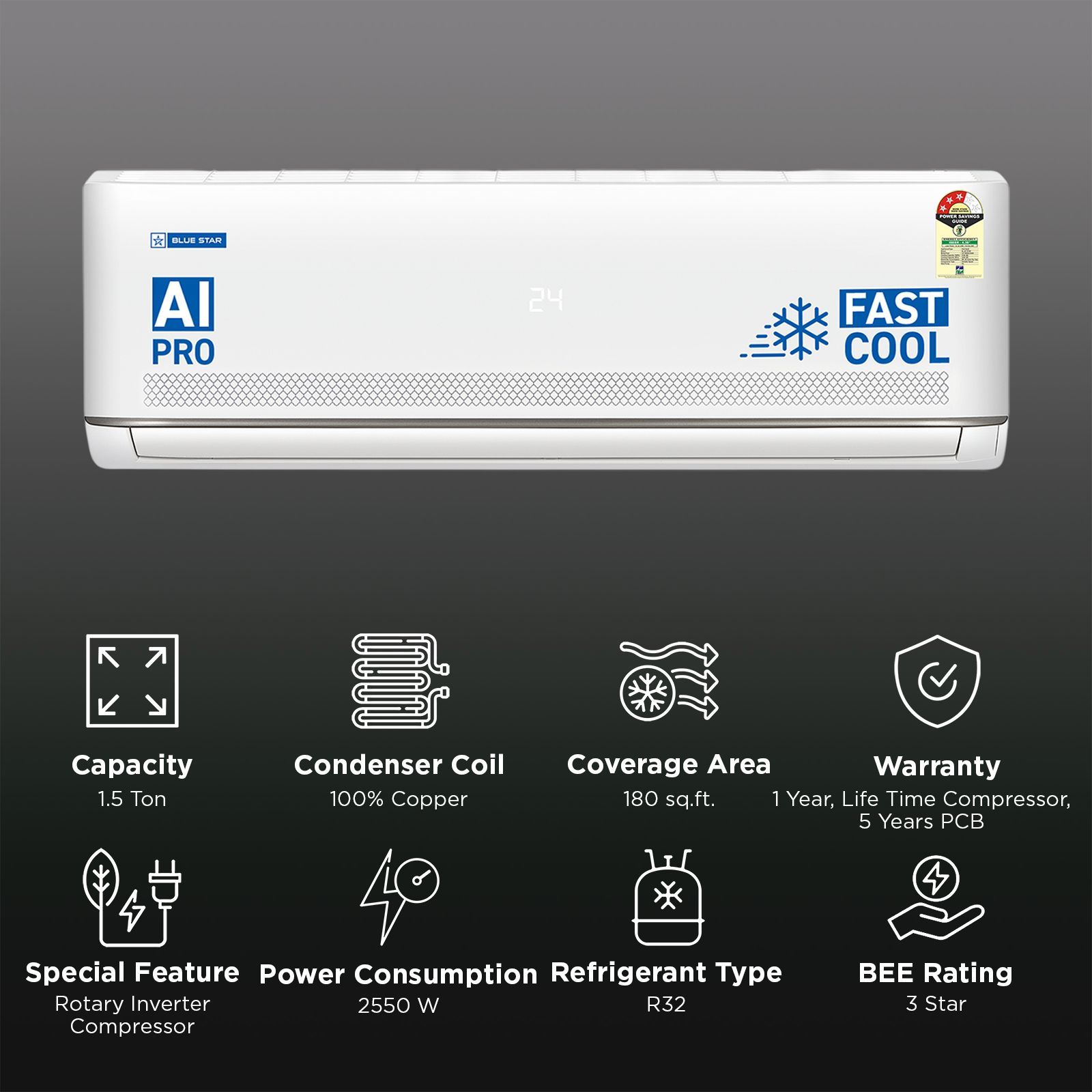 Blue Star M Series 5 in 1 Convertible 1.5 Ton 3 Star Inverter Split AC with AI Pro (2026 Model, Copper Condenser, IA318MXU) Blue Star M Series 5 in 1 Convertible 1.5 Ton 3 Star Inverter Split AC with AI Pro (2026 Model, Copper Condenser, IA318MXU)_2