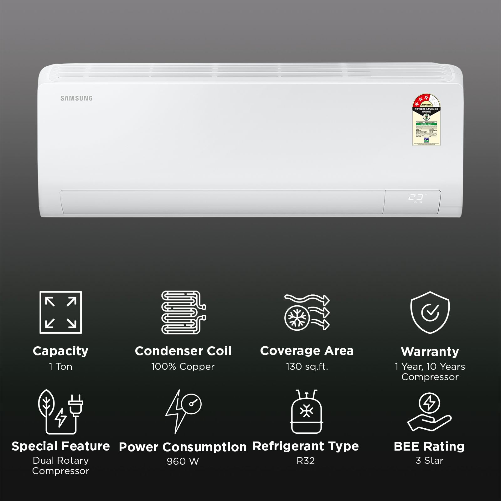 SAMSUNG 5 in 1 Convertible 1 Ton 3 Star Inverter Split Smart AC with Bespoke AI (2026 Model, Copper Condenser, AR50H12D1XHNNA)_2