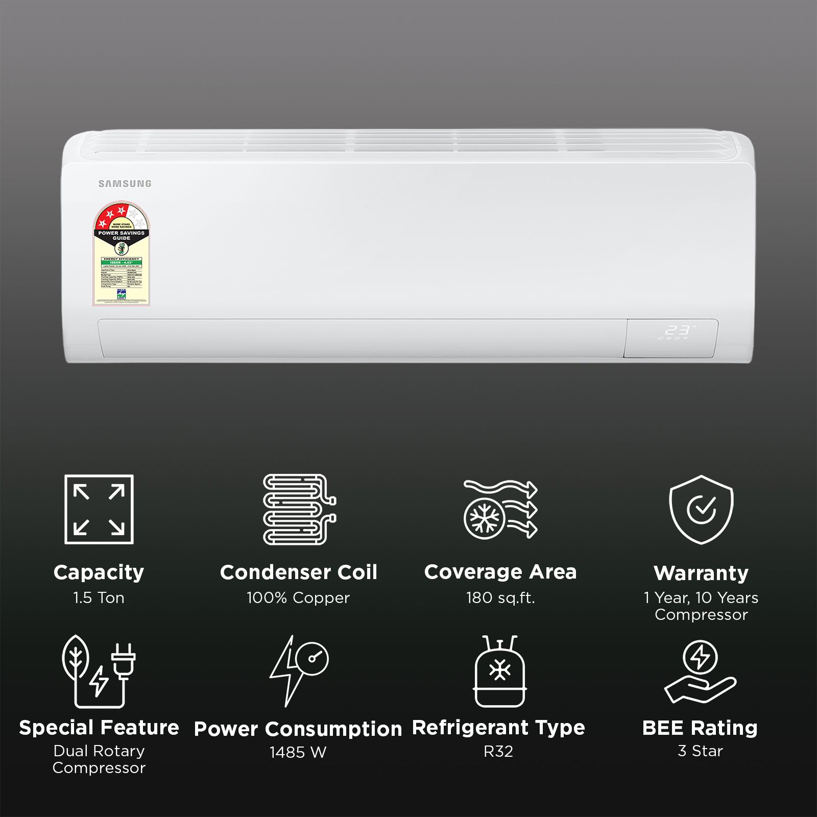 SAMSUNG AR50 5 in 1 Convertible 1.5 Ton 3 Star Inverter Split Smart AC with Bespoke AI (2026 Model, Copper Condenser, AR50H18D13HNNA) SAMSUNG AR50 5 in 1 Convertible 1.5 Ton 3 Star Inverter Split Smart AC with Bespoke AI (2026 Model, Copper Condenser, AR50H18D13HNNA)_2