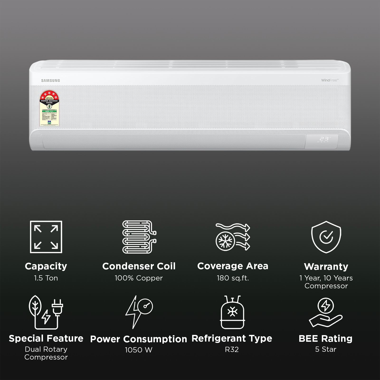 SAMSUNG AR60 5 in 1 Convertible 1.5 Ton 5 Star Inverter Split Smart AC with Voice Assistant (2026 Model, Copper Condenser, AR60H18D15WNNA) SAMSUNG AR60 5 in 1 Convertible 1.5 Ton 5 Star Inverter Split Smart AC with Voice Assistant (2026 Model, Copper Condenser, AR60H18D15WNNA)_2