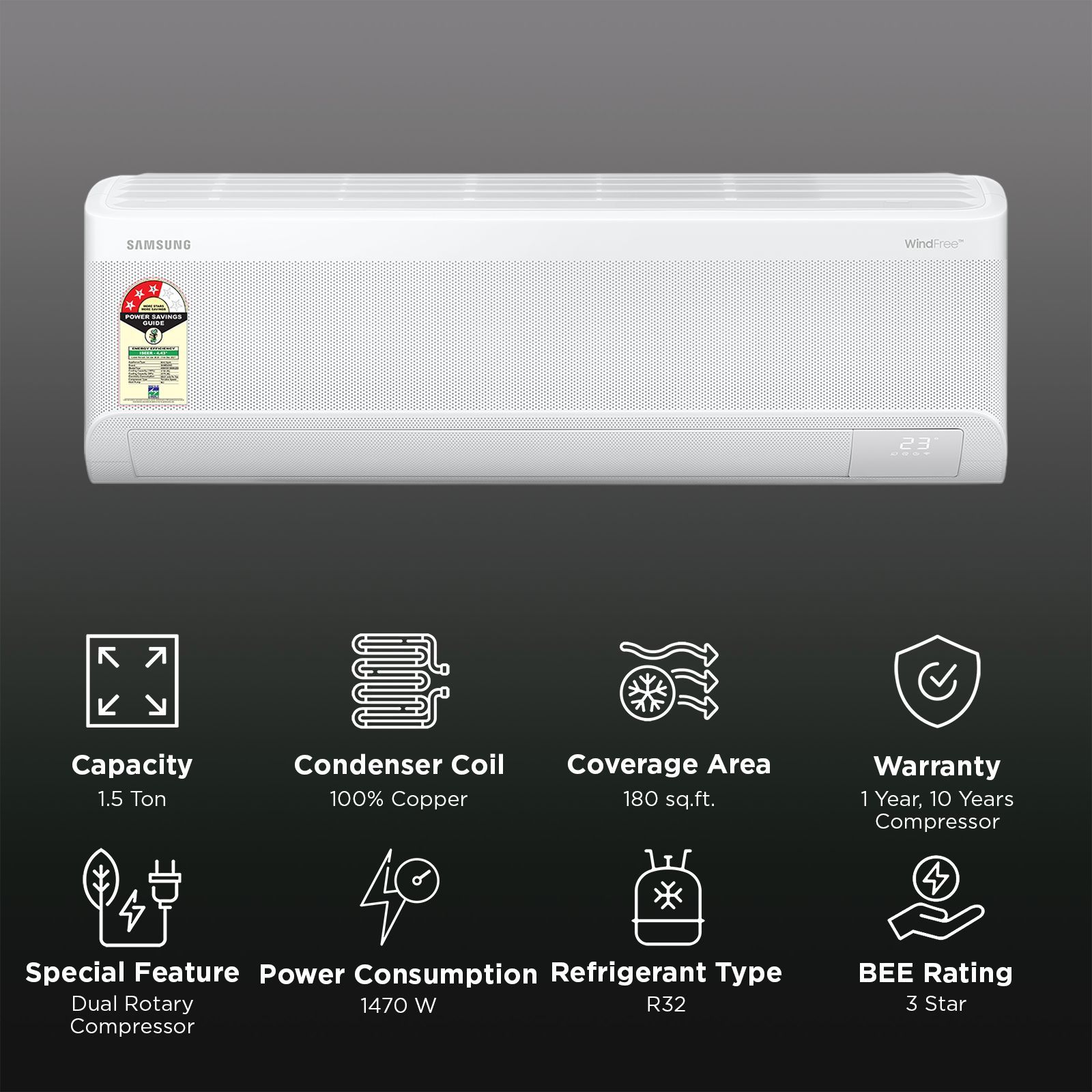 SAMSUNG AR60 5 in 1 Convertible 1.5 Ton 3 Star Inverter Split Smart AC with Voice Assistant (2026 Model, Copper Condenser, AR60H18D13WNNA)_2