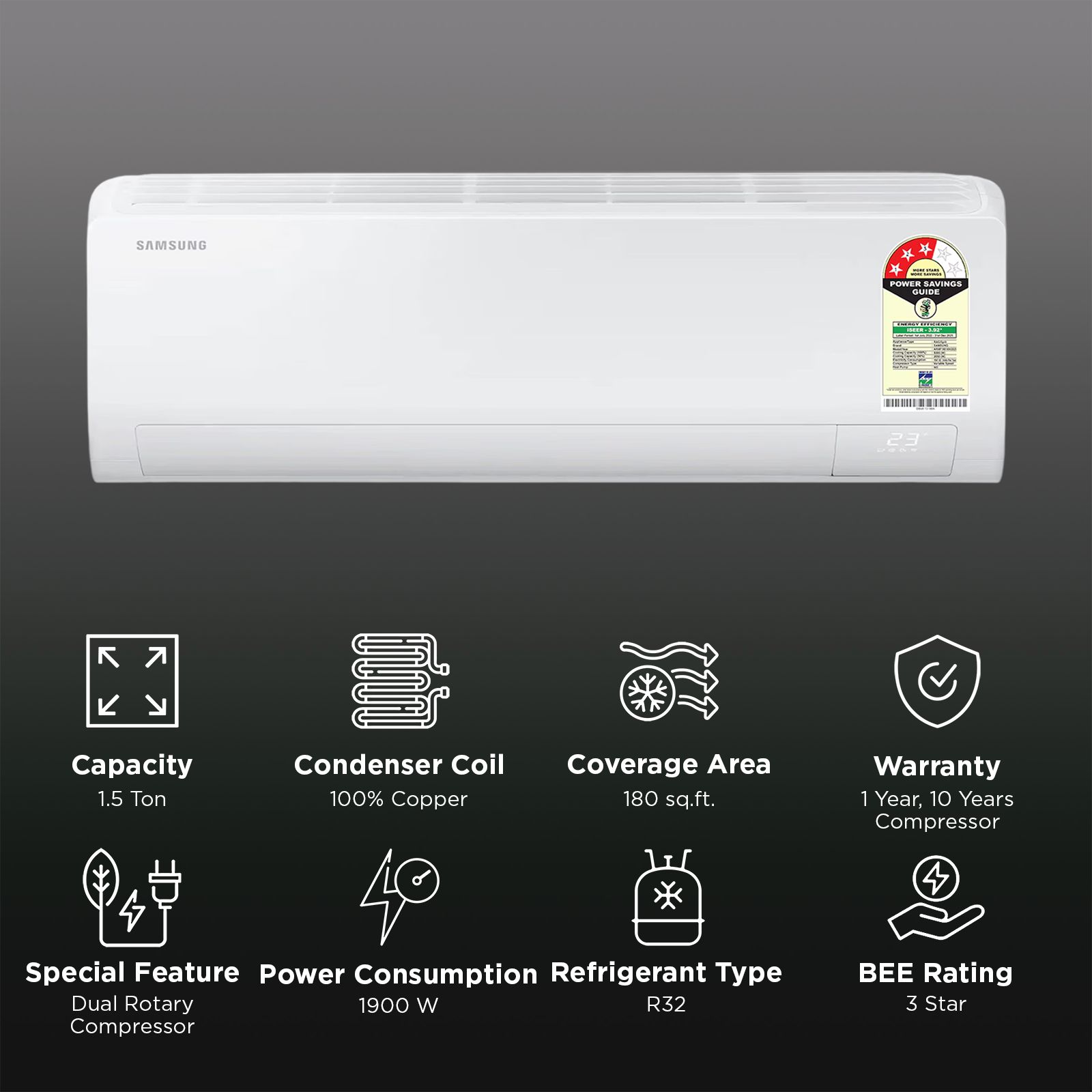 SAMSUNG 5 in 1 Convertible 1.5 Ton 3 Star Inverter Split Smart AC with Bespoke AI (Copper Condenser, AR50F19D1XH)_2
