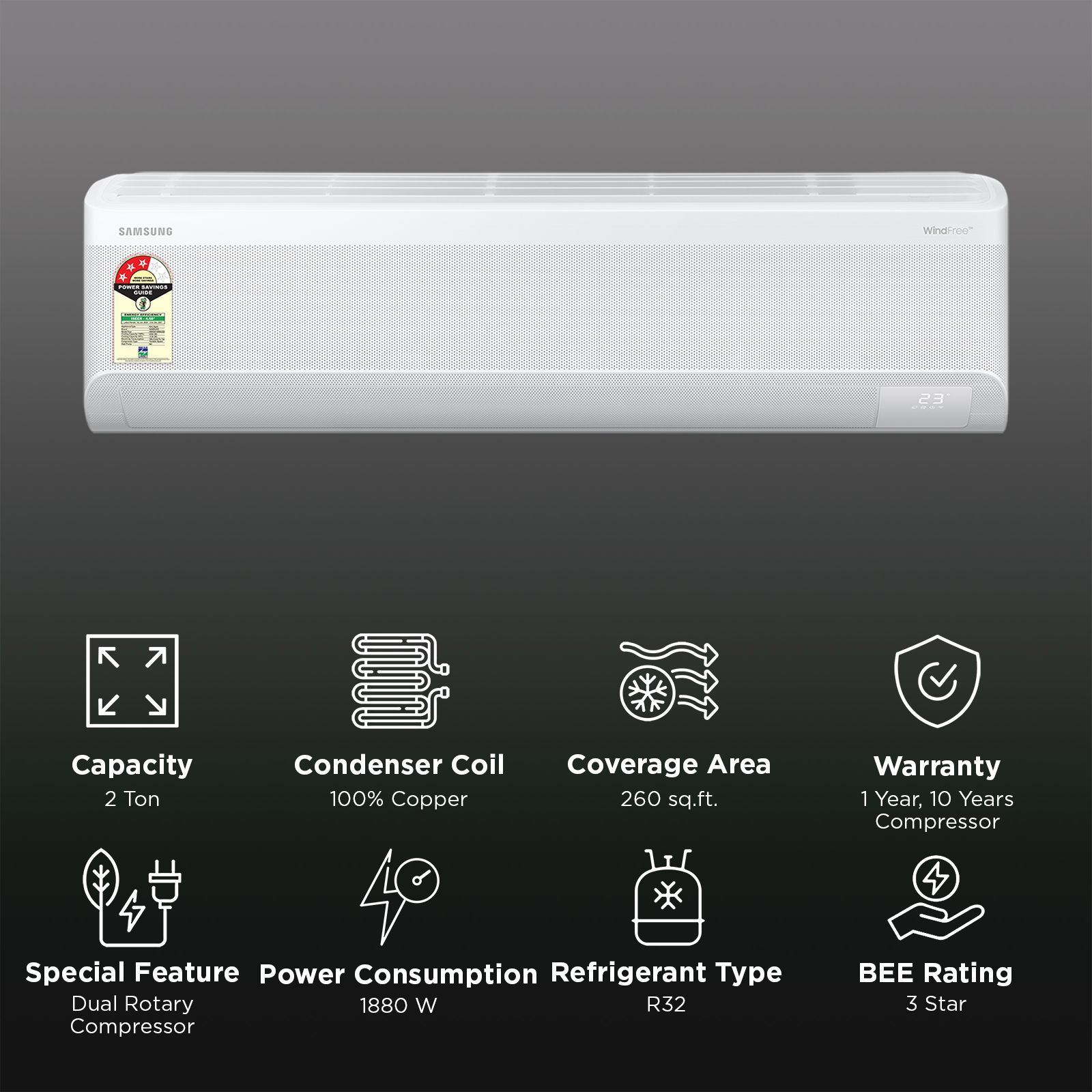 SAMSUNG AR60 5 in 1 Convertible 2 Ton 3 Star Inverter Split Smart AC with WindFree Cooling (2026 Model, Copper Condenser, AR60H24D13W) SAMSUNG AR60 5 in 1 Convertible 2 Ton 3 Star Inverter Split Smart AC with WindFree Cooling (2026 Model, Copper Condenser, AR60H24D13W)_2