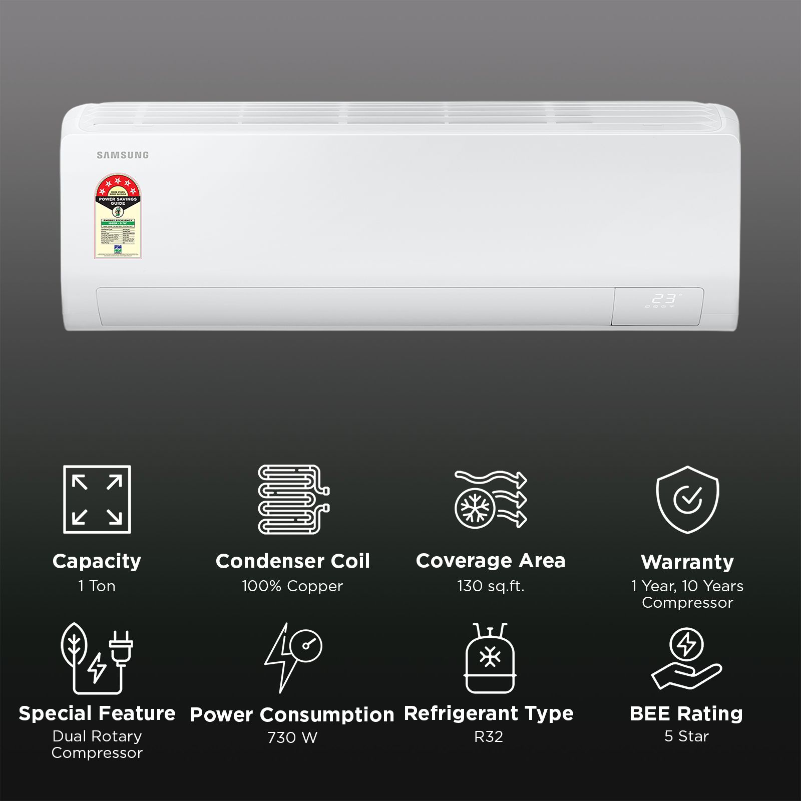 SAMSUNG AR50 5 in 1 Convertible 1 Ton 5 Star Inverter Split Smart AC with AI Energy Mode (2026 Model, Copper Condenser, AR50H12D1ZH) SAMSUNG AR50 5 in 1 Convertible 1 Ton 5 Star Inverter Split Smart AC with AI Energy Mode (2026 Model, Copper Condenser, AR50H12D1ZH)_2