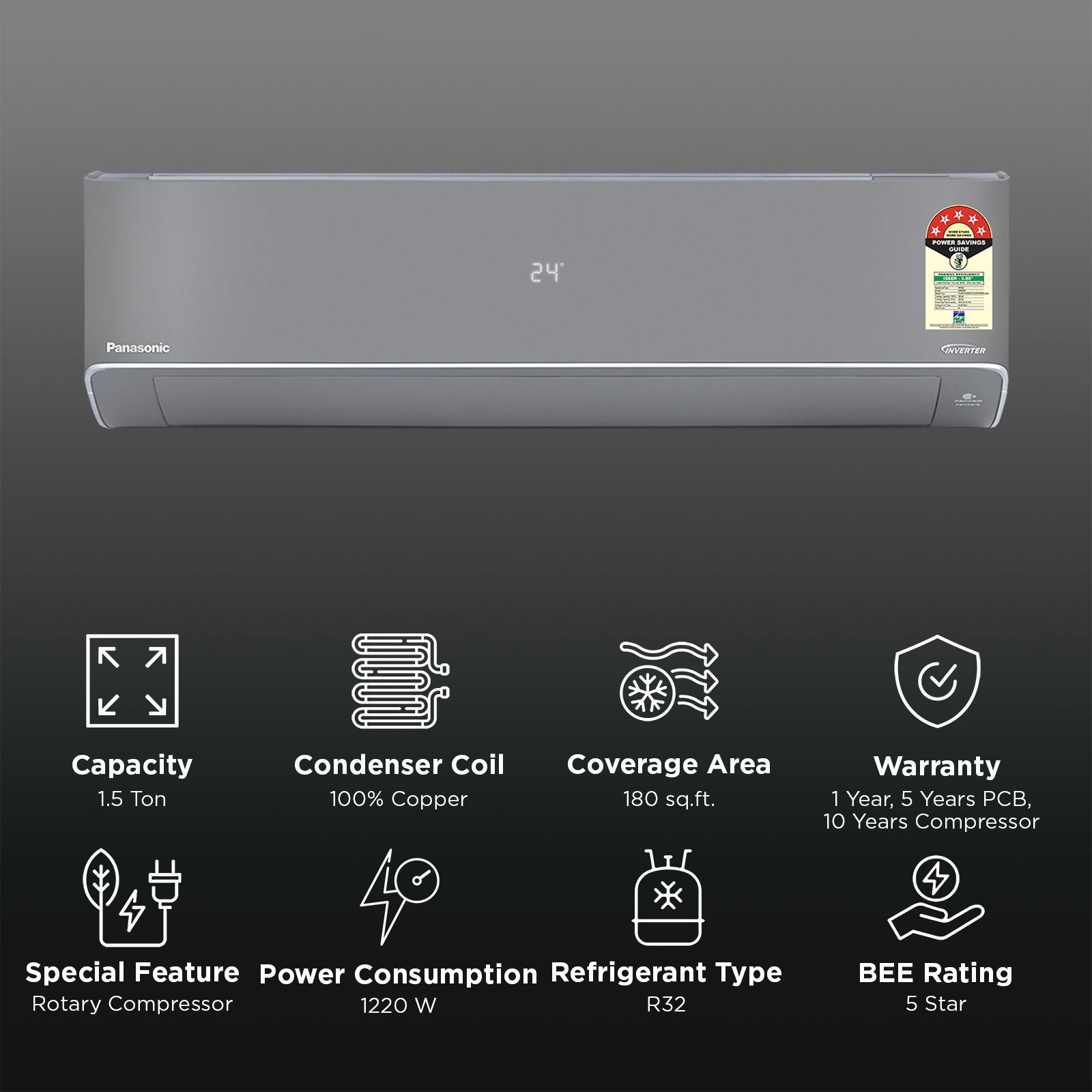 Panasonic HU 8 in 1 Convertible 1.5 Ton 5 Star Inverter Split Smart AC with Voice Assistant (2026 Model, Copper Condenser, CS/CU-HU18CKY5XFMH-P)_2