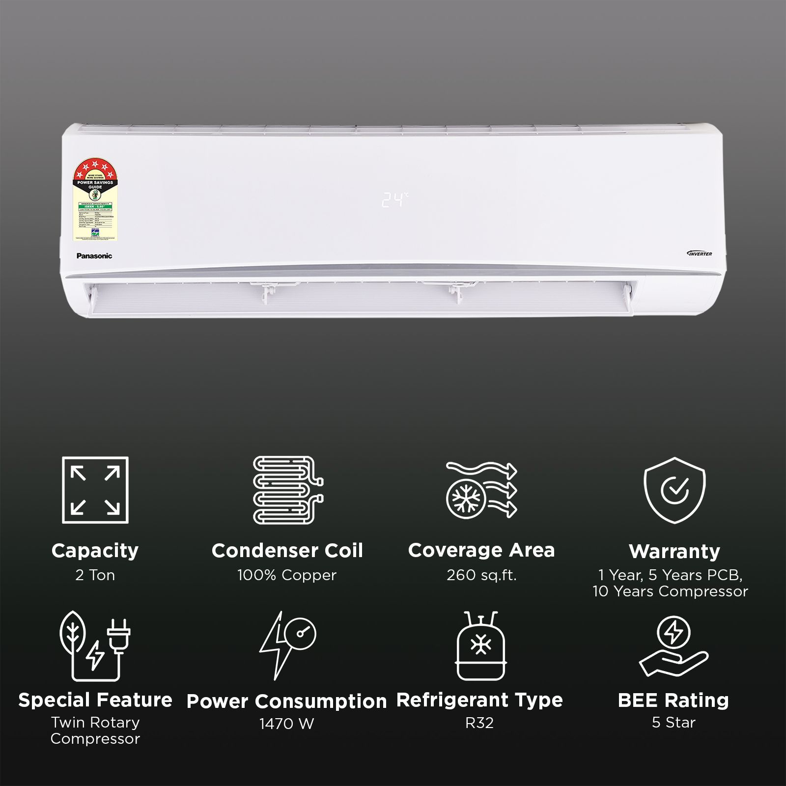 Panasonic ZU 8 in 1 Convertible 2 Ton 5 Star Inverter Split Smart AC with Google & Alexa Voice Assistant (2026 Model, Copper Condenser, CS/CU-ZU24CKY5FM)_2
