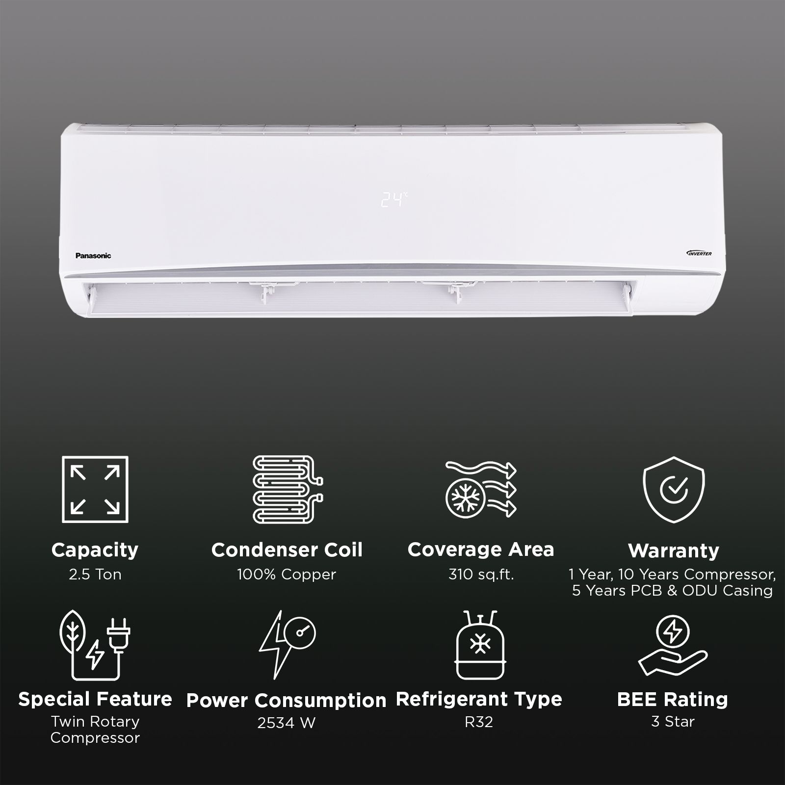 Panasonic QU 8 in 1 Convertible 2.5 Ton 3 Star Inverter Split Smart AC with Google & Alexa Voice Assistant (2026 Model, Copper Condenser, CS/CU-QU30CKYFM) Panasonic QU 8 in 1 Convertible 2.5 Ton 3 Star Inverter Split Smart AC with Google & Alexa Voice Assistant (2026 Model, Copper Condenser, CS/CU-QU30CKYFM)_2