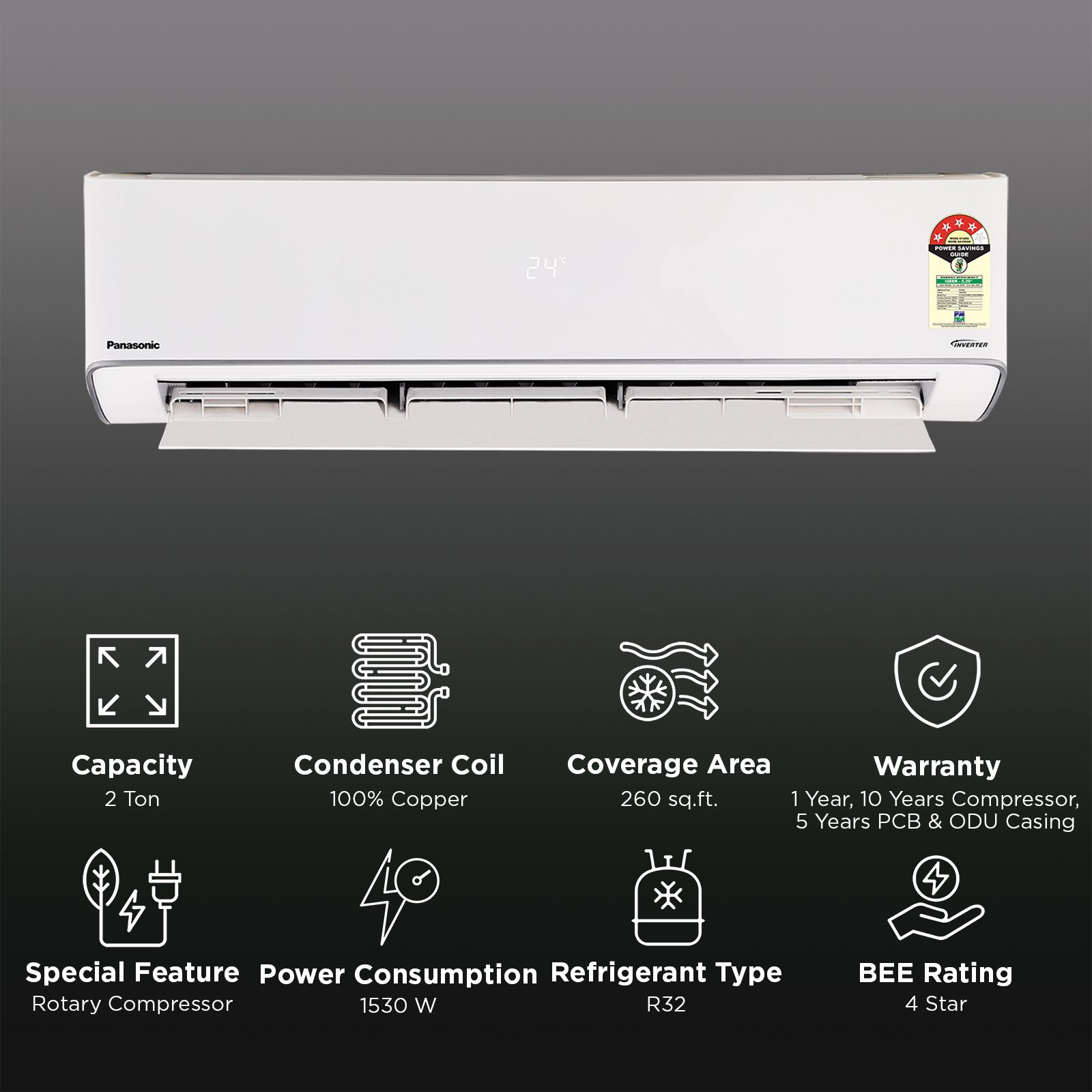 Panasonic EU 8 in 1 Convertible 2 Ton 4 Star Inverter Split Smart AC with Google & Alexa Voice Assistant (2026 Model, Copper Condenser, CS/CU-EU24CKY4FM)_2