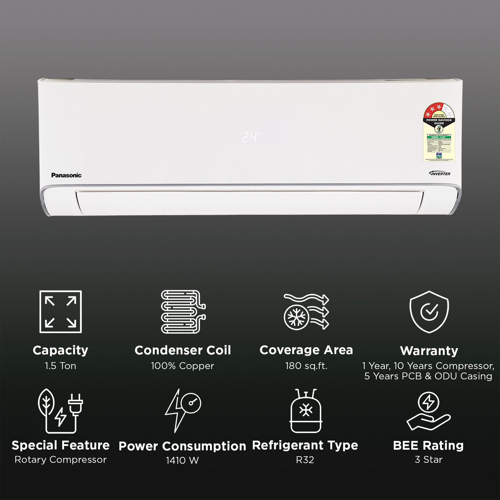 Panasonic EZ 8 in 1 Convertible 1.5 Ton 3 Star Hot & Cold Inverter Split  AC with PM 0.1 Filter (2026 Model, Copper Condenser, CS/CU-EZ18CKYF)_2