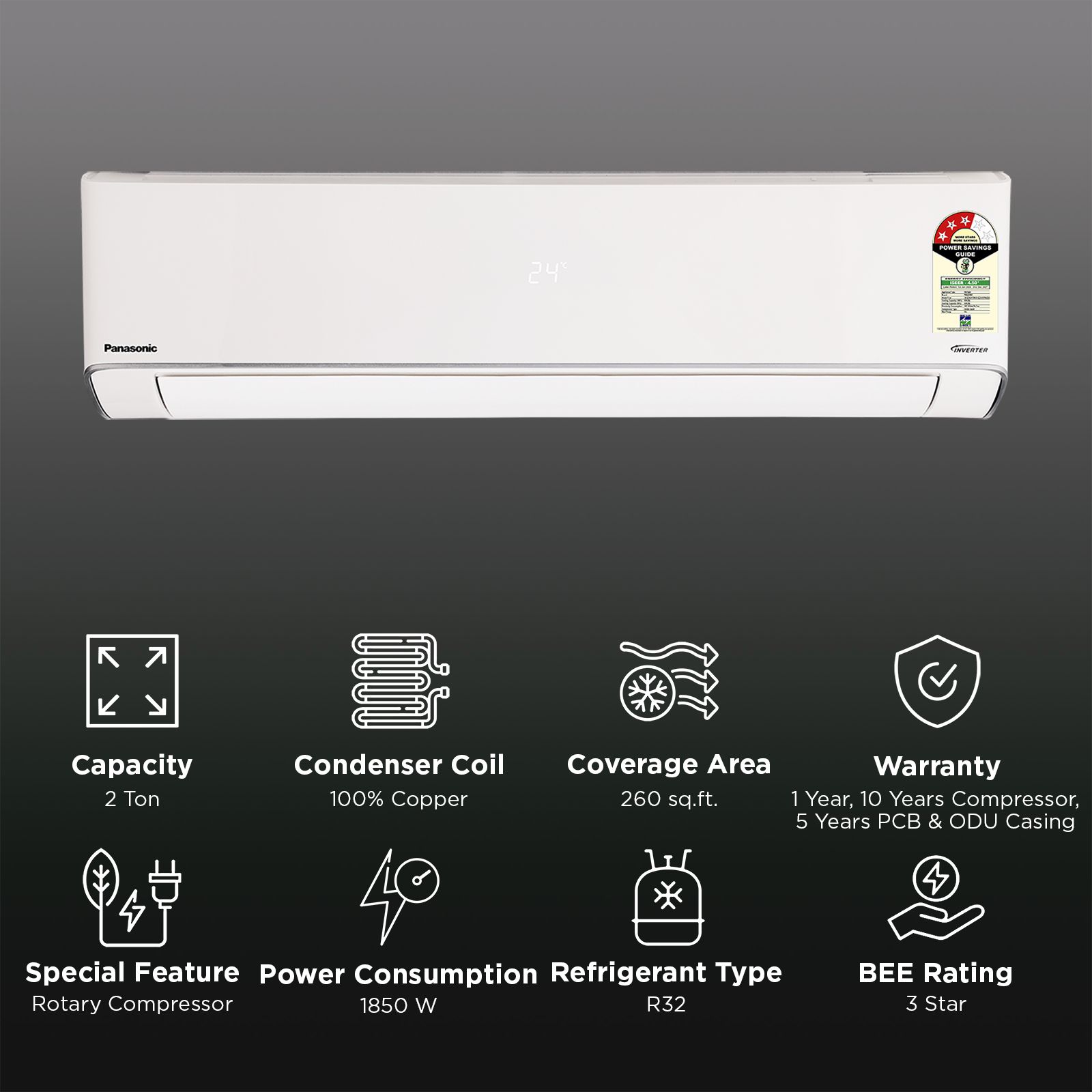 Panasonic EZ 8 in 1 Convertible 2 Ton 3 Star Hot & Cold Inverter Split Smart AC with Google & Alexa Voice Assistant (2026 Model, Copper Condenser, CS/CU-EZ24CKYFM)_2