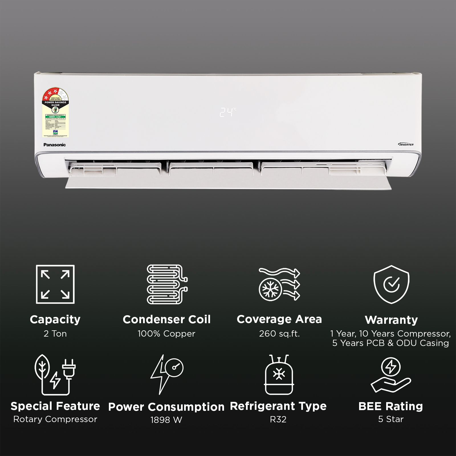 Panasonic EU 8 in 1 Convertible 2 Ton 3 Star Inverter Split AC with PM 0.1 Filter (2026 Model, Copper Condenser, CS/CU-EU24CKY3F)_2