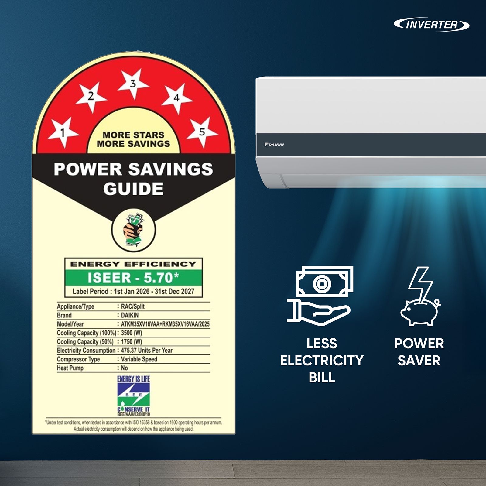 DAIKIN 1 Ton 5 Star Inverter Split AC (Copper Condenser, PM 2.5 Filter, ATKM35XV16VAA)_7