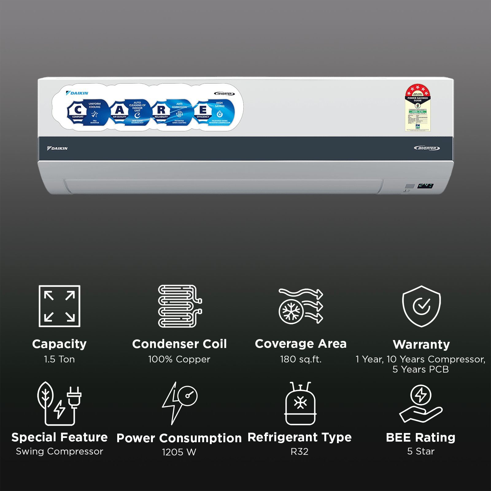 DAIKIN 1.5 Ton 5 Star Inverter Split AC (Copper Condenser, PM 2.5 Filter, ATKM50XV16MKA)_2