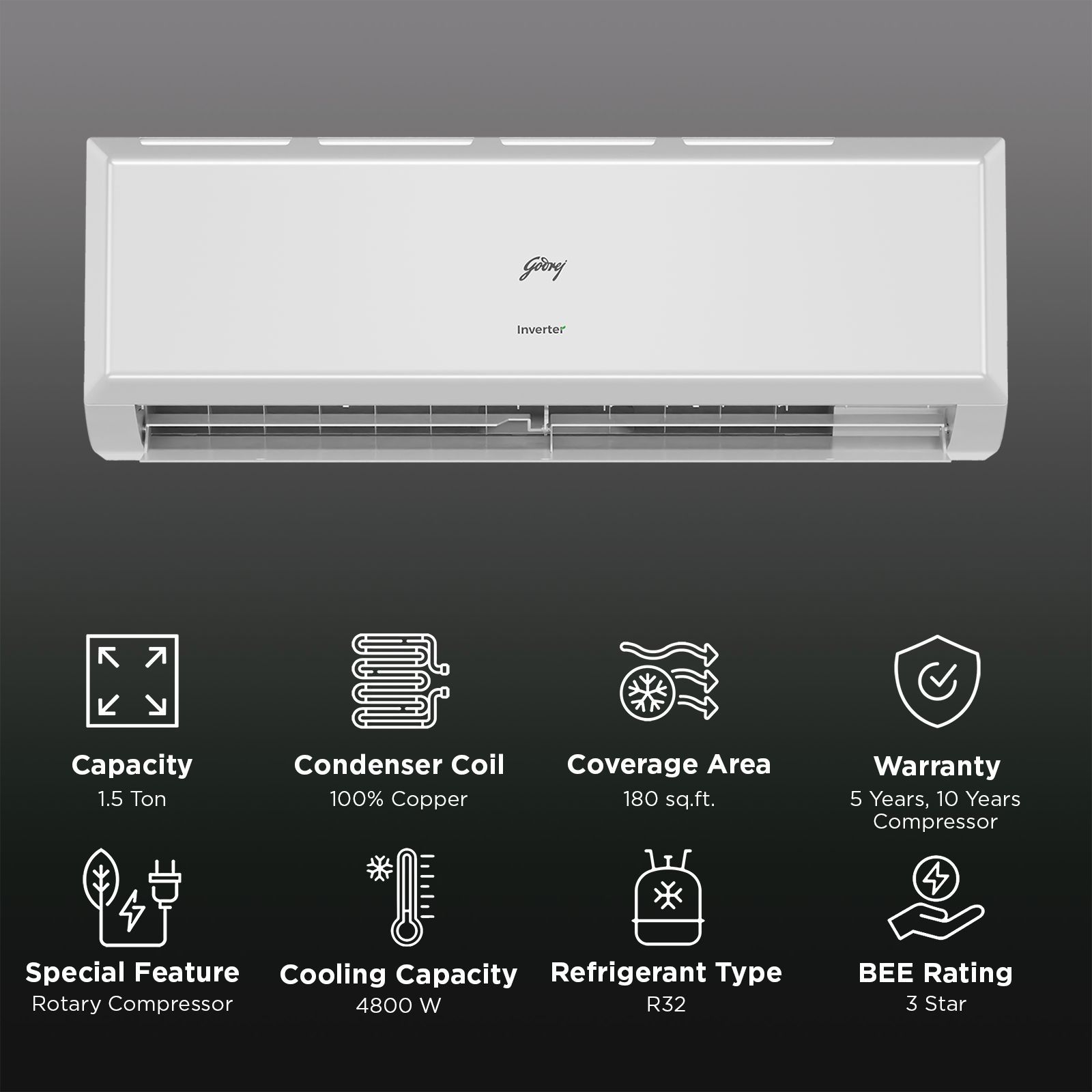 Godrej Q Series Convertible 1.5 Ton 3 Star Inverter Split AC with I-Sense Technology (2026 Model, Blue Fin Condenser, HIC 18Q3TH)_2