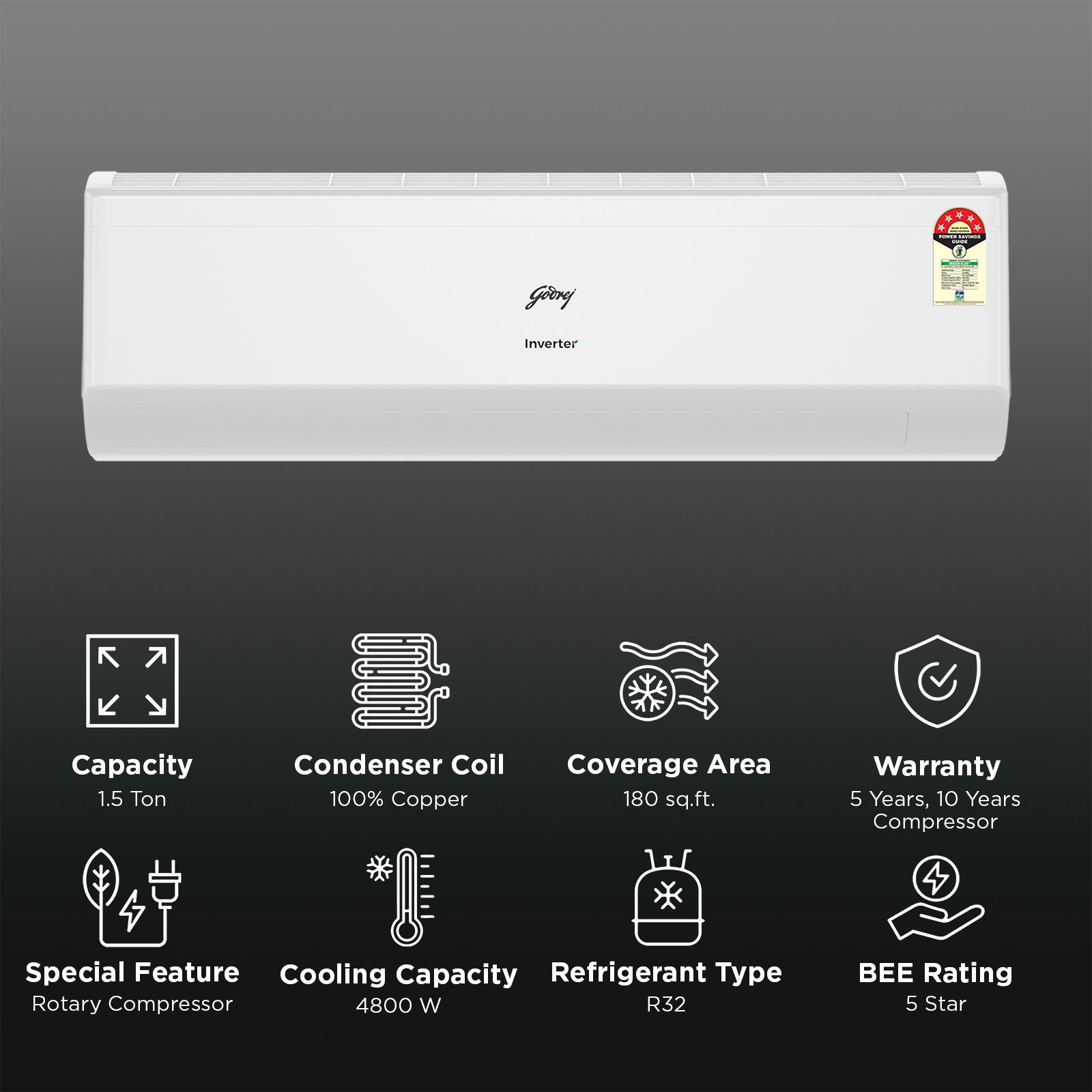 Godrej J Series Convertible 1.5 Ton 5 Star Inverter Split AC with I-Sense Technology (2026 Model, Blue Fin Condenser, HIC 18J5TG)_2