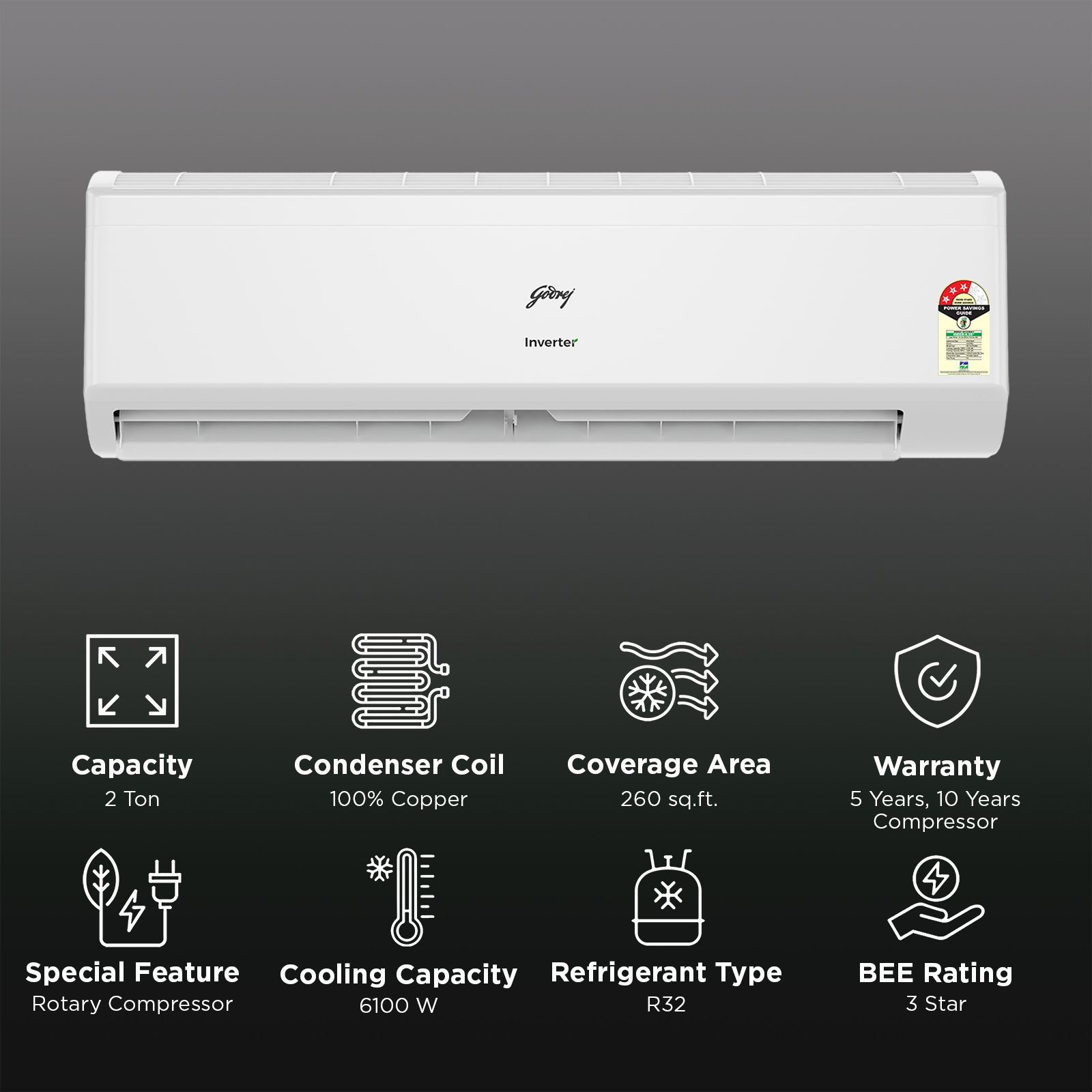 Godrej J Series Convertible 2 Ton 3 Star Inverter Split AC with I-Sense Technology (2026 Model, Blue Fin Condenser, HIC 24J3TS)_2