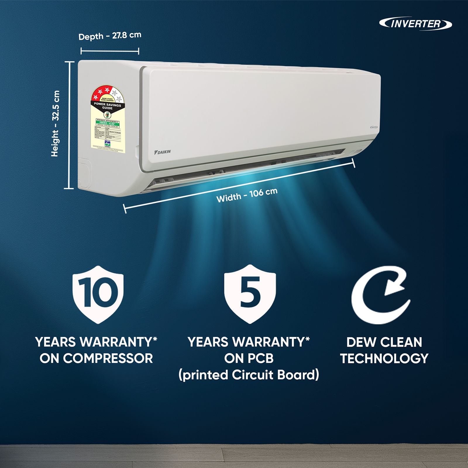 DAIKIN 2 Ton 3 Star Inverter Split AC (Copper Condenser, PM2.5 Filter, FTKL71XV16MAA)_5