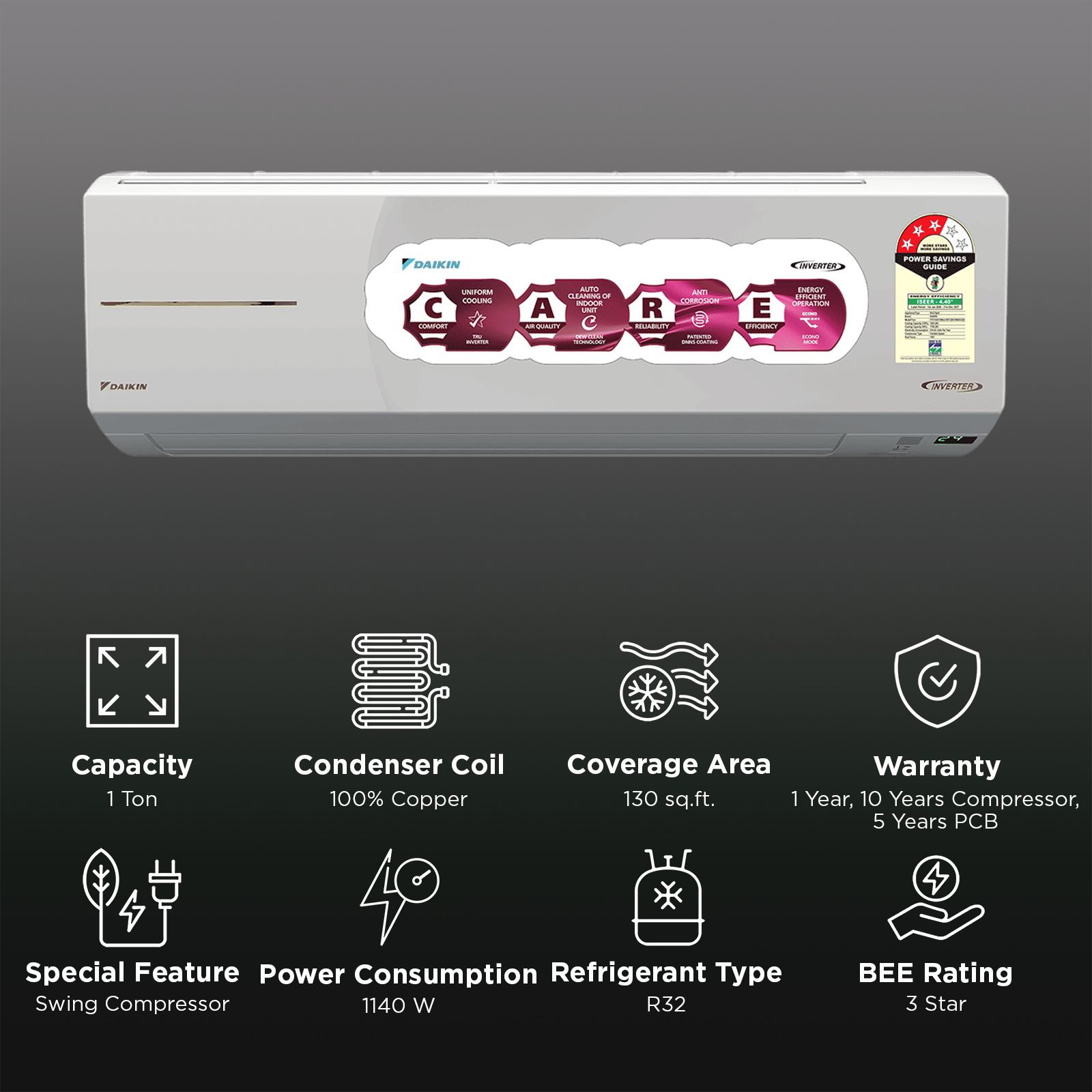 DAIKIN 1 Ton 3 Star Hot & Cold Inverter Split AC (Copper Condenser, PM 1.0 Filter, FTHT35XV16WAA)_2