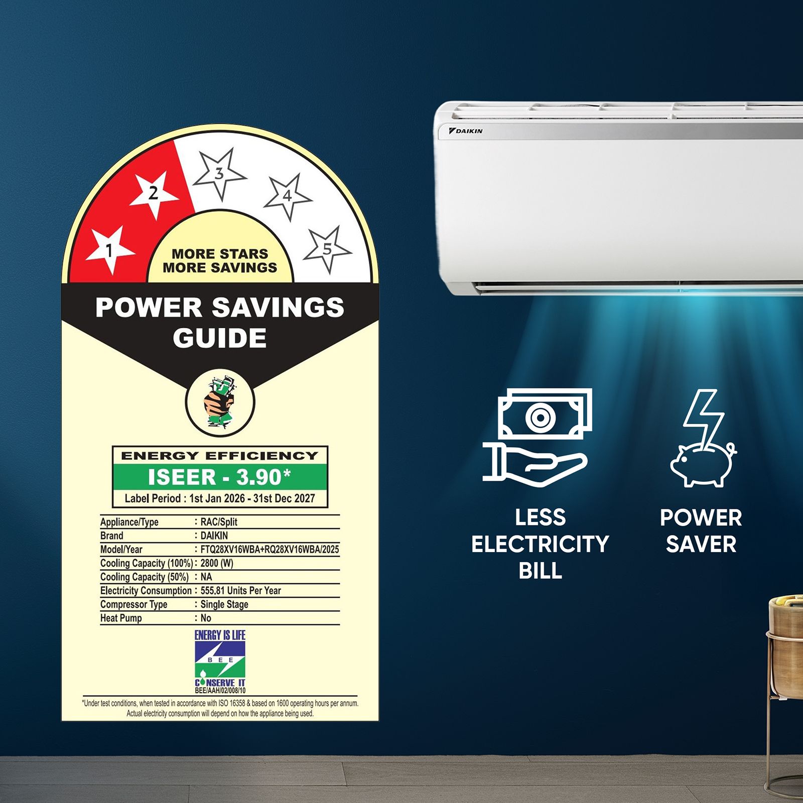 DAIKIN 0.8 Ton 2 Star Split AC (Copper Condenser, PM 2.5 Filter, FTQ28XV16WBA)_7