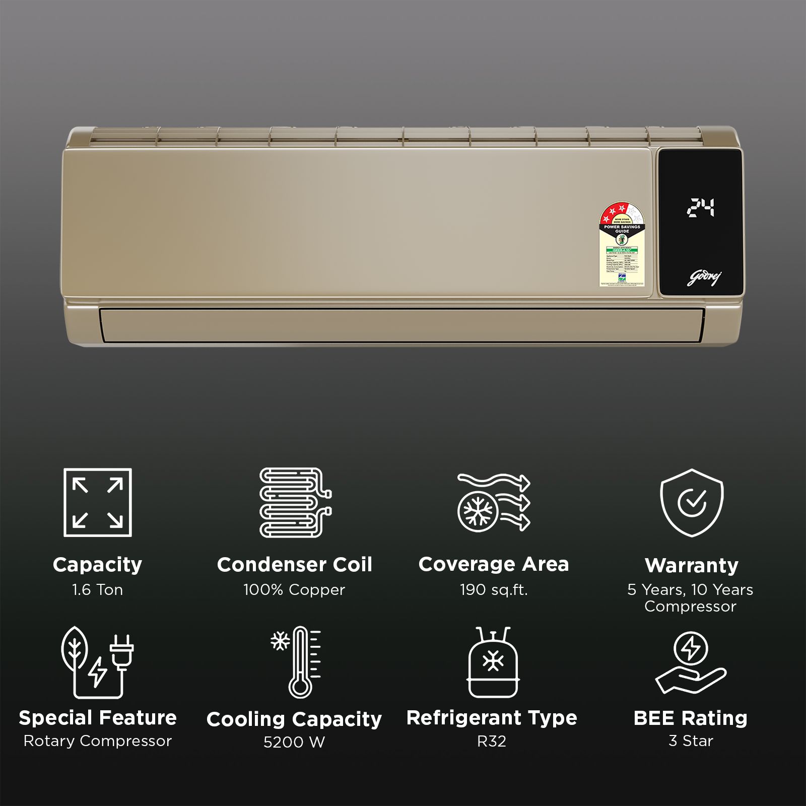 Godrej Magnus Series IOT Convertible 1.6 Ton 3 Star Inverter Split AC with I-Sense Technology (2026 Model. Blue Fin Condenser, HIC 19M3TG)_2