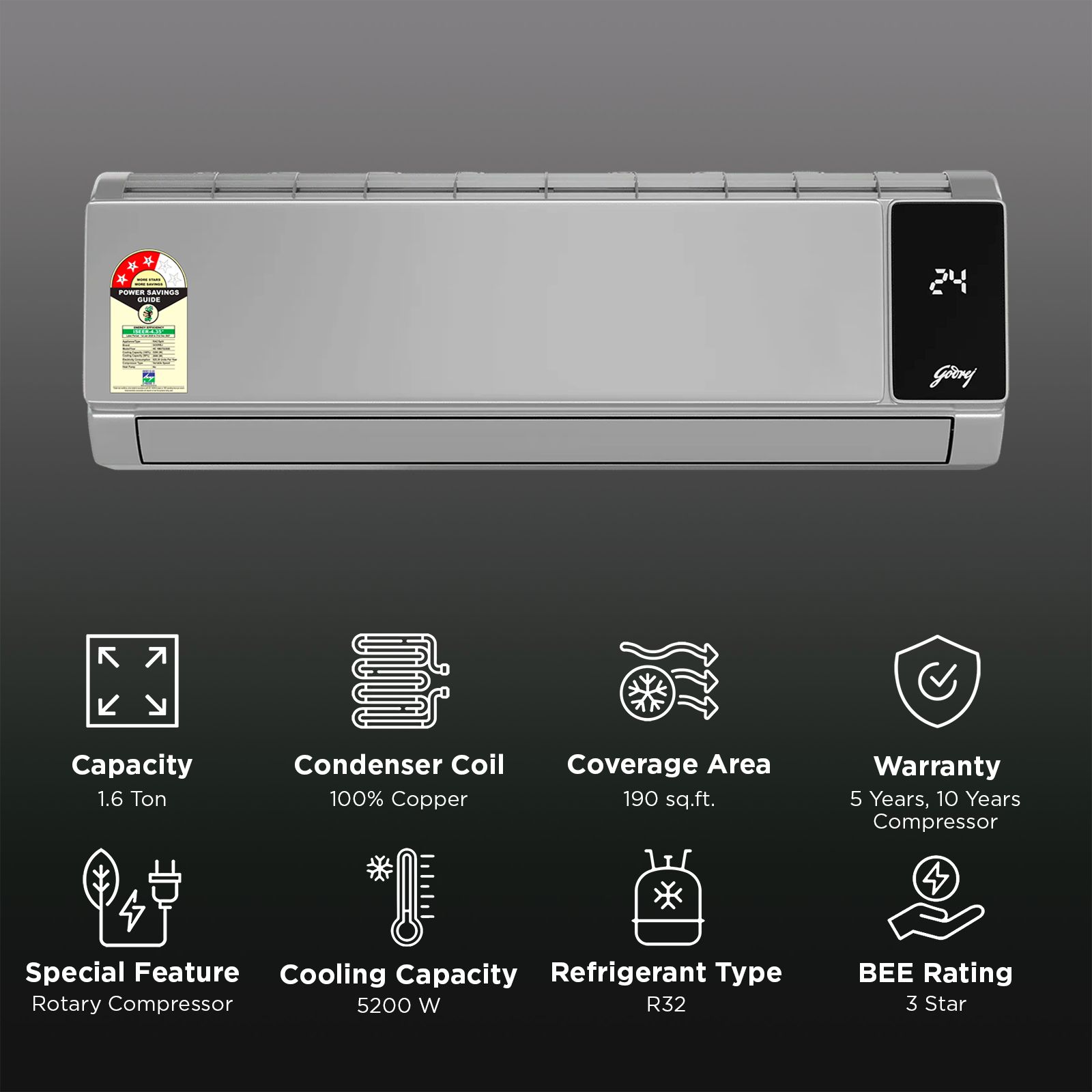 Godrej Magnus Series IOT Convertible 1.6 Ton 3 Star Inverter Split AC with I-Sense Technology (2026 Model, Blue Fin Condenser, HIC 19M3TG)_2