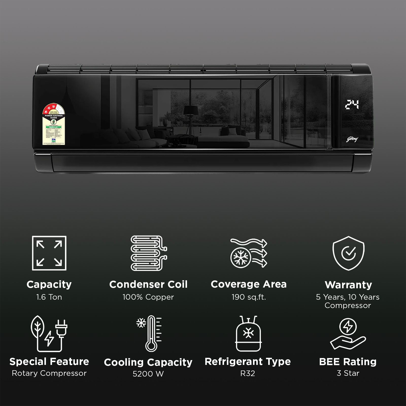 Godrej Magnus Series IOT Convertible 1.6 Ton 3 Star Inverter Split AC with I-Sense Technology (2026 Model, Blue Fin Condenser, HIC 19M3TG)_2