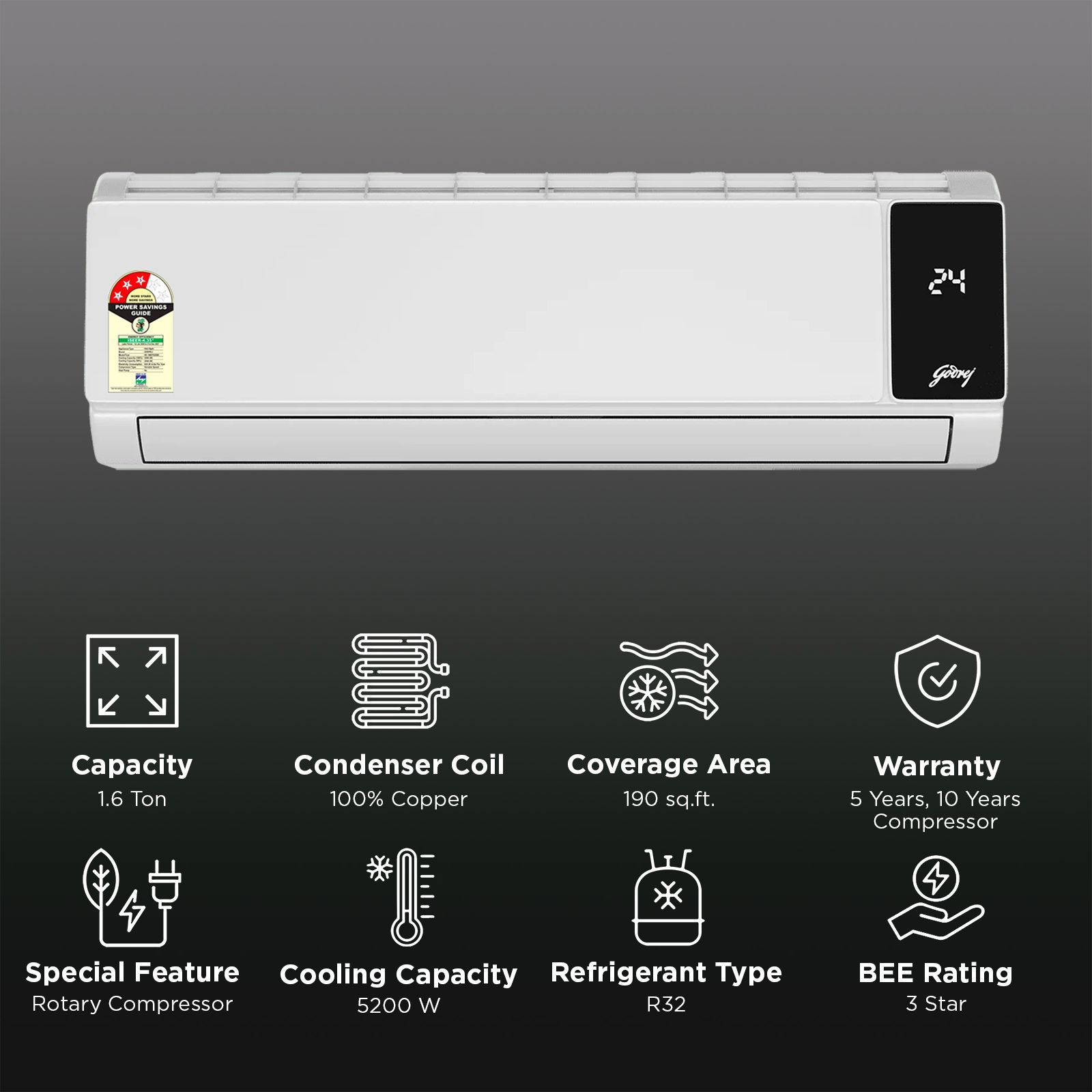 Godrej Magnus Series IOT Convertible 1.6 Ton 3 Star Inverter Split AC with I-Sense Technology (2026 Model, Blue Fin Condenser, HIC 19M3TG)_2