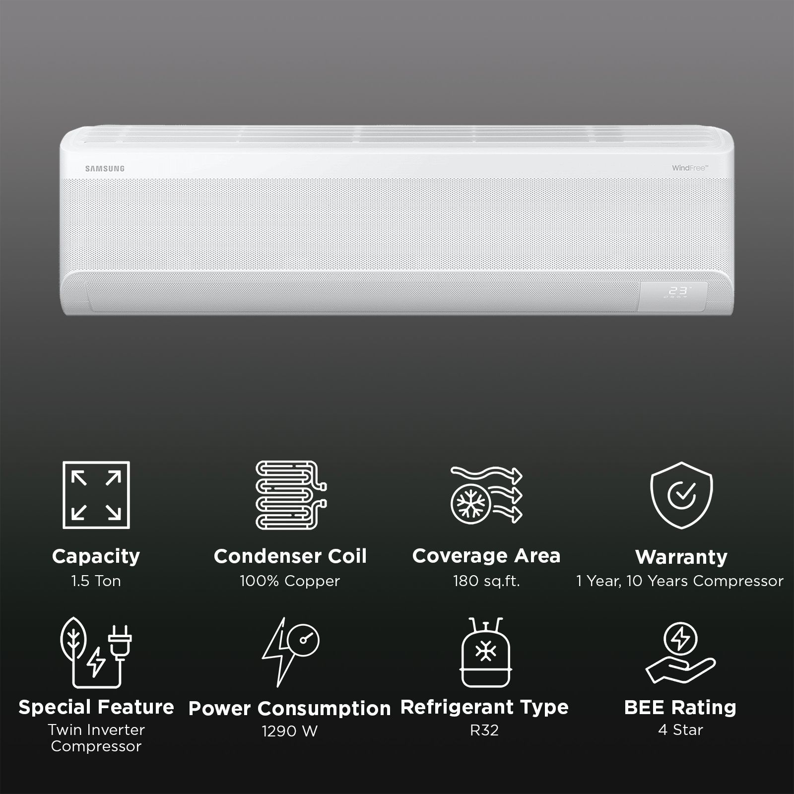 Samsung 5 in 1 Convertible 1.5 Ton 4 Star Inverter Split Smart AC with WindFree Cooling (Copper Condenser, AR60H19D1AW)_2