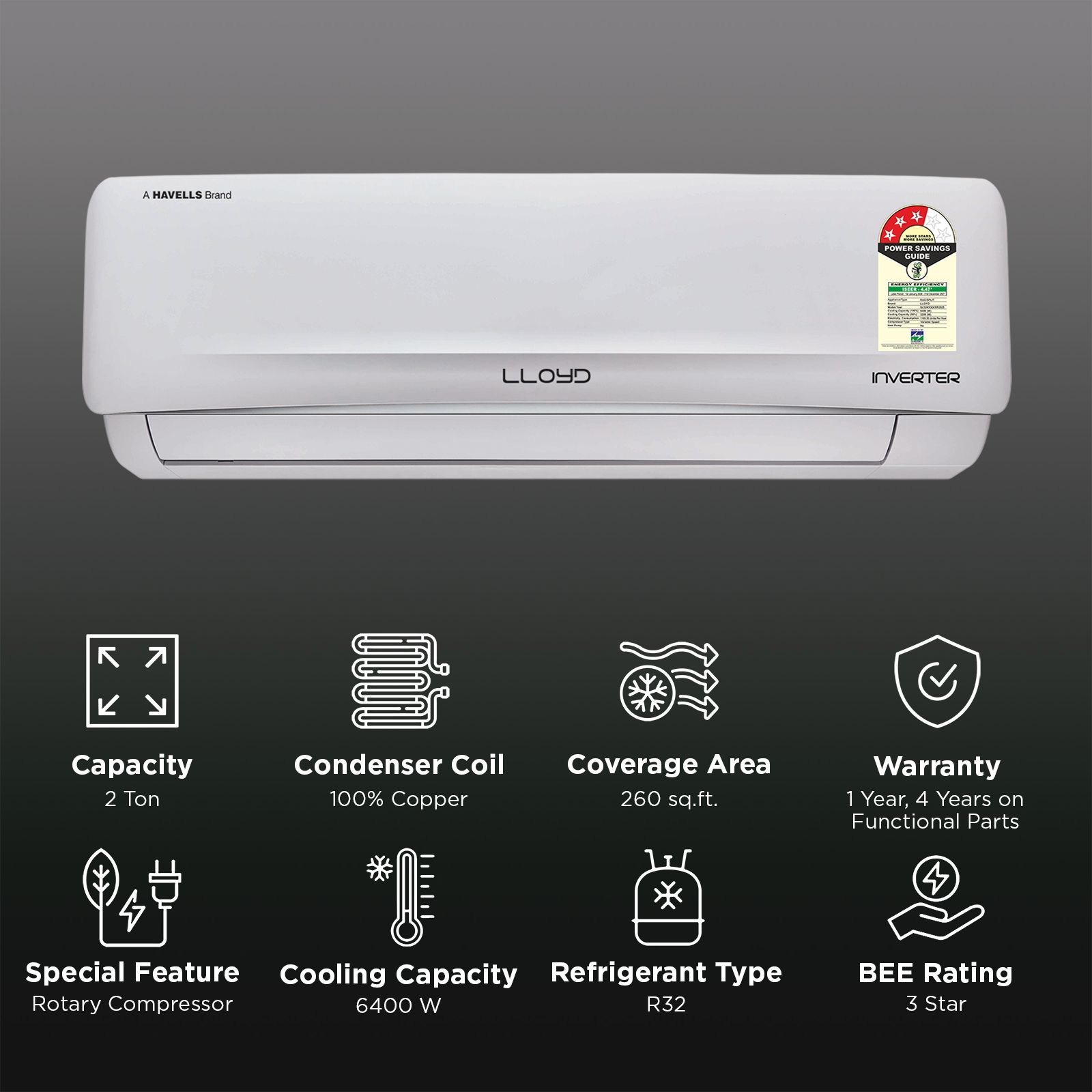 LLOYD Convertible 2 Ton 3 Star Inverter Split AC with Turbo Cool (Copper Condenser, GLS24I3GGCSR)_2